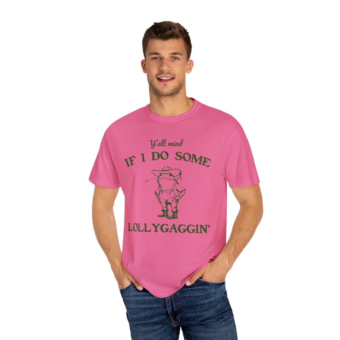 T-shirt unisexe teint en pièce avec motif drôle de grenouille