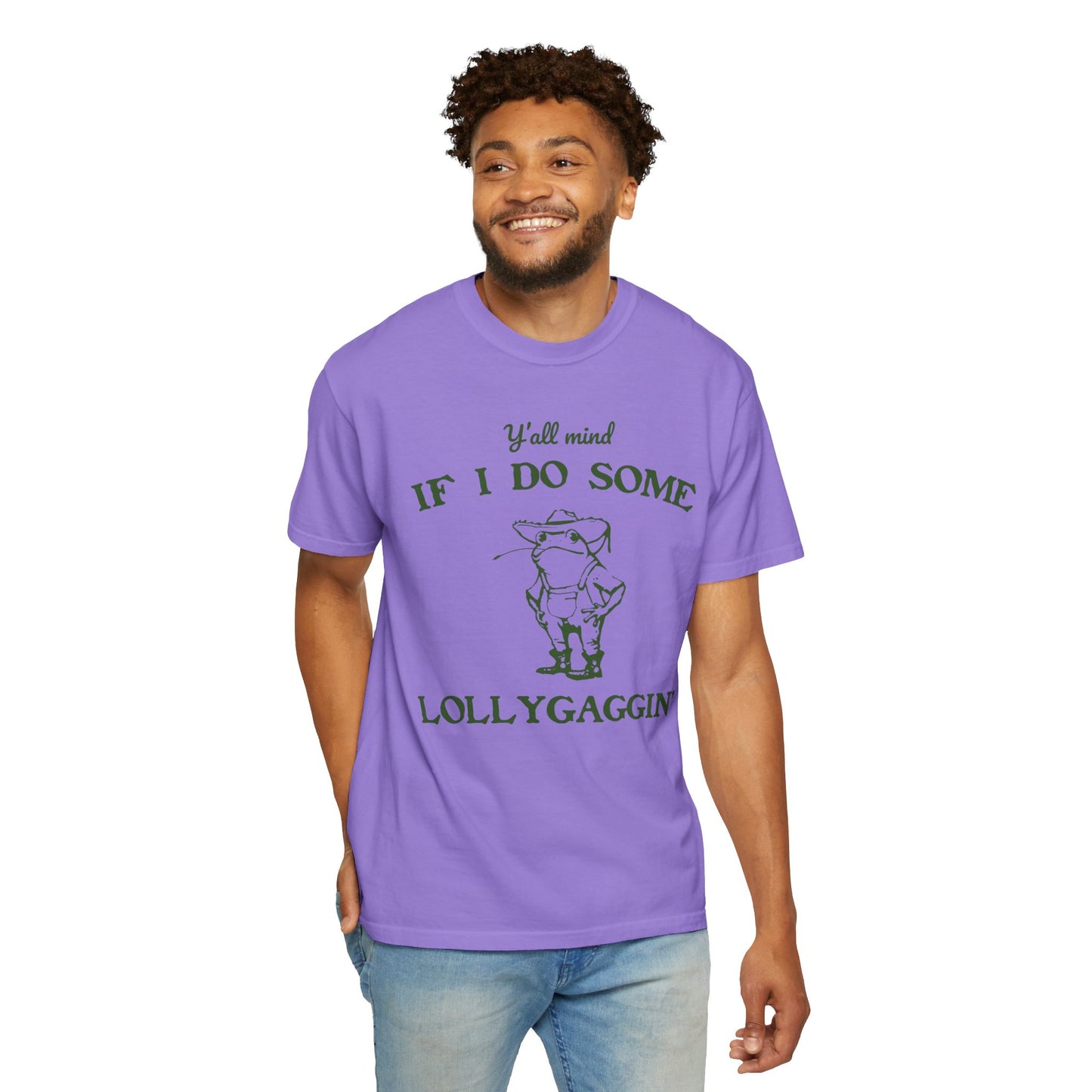 T-shirt unisexe teint en pièce avec motif drôle de grenouille