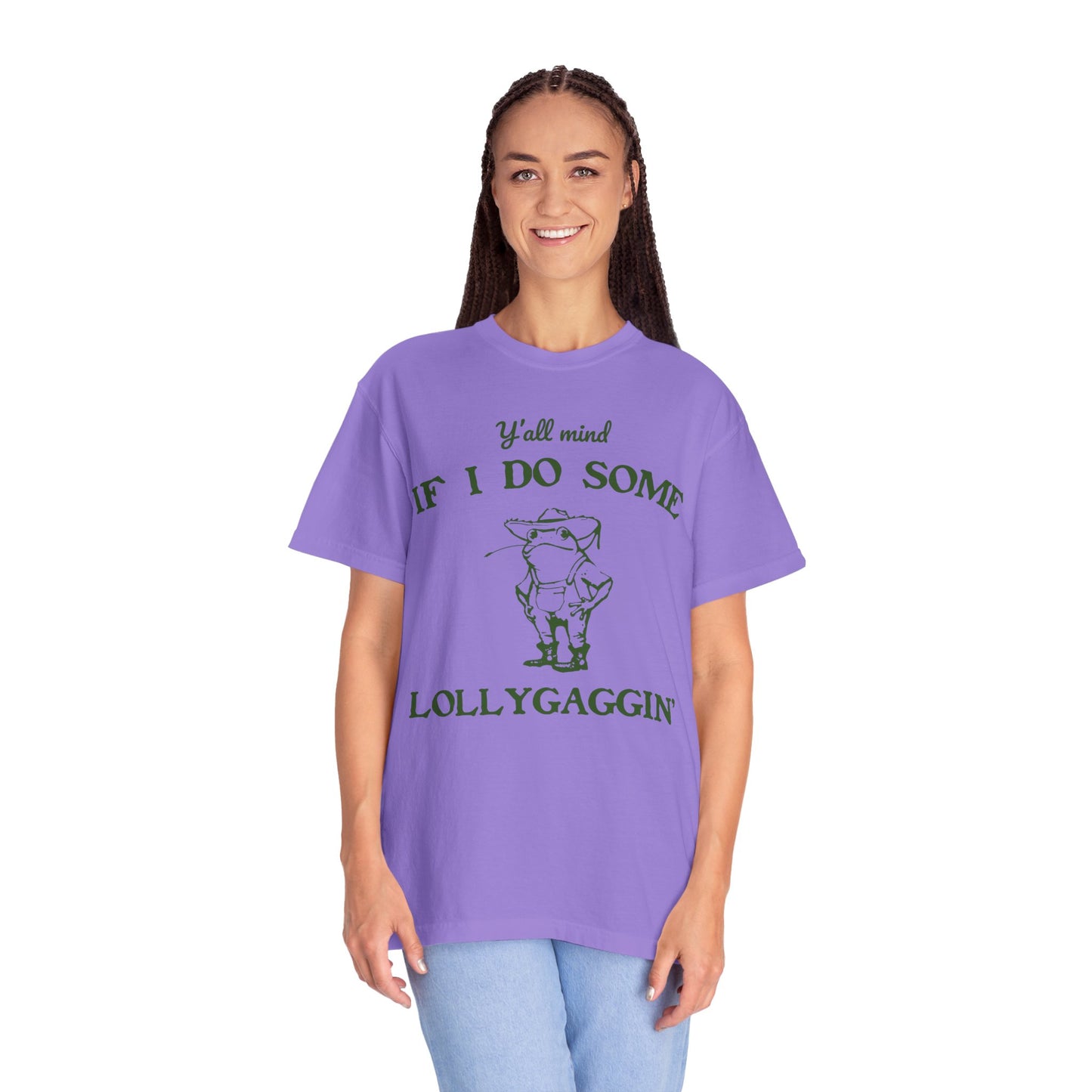 T-shirt unisexe teint en pièce avec motif drôle de grenouille