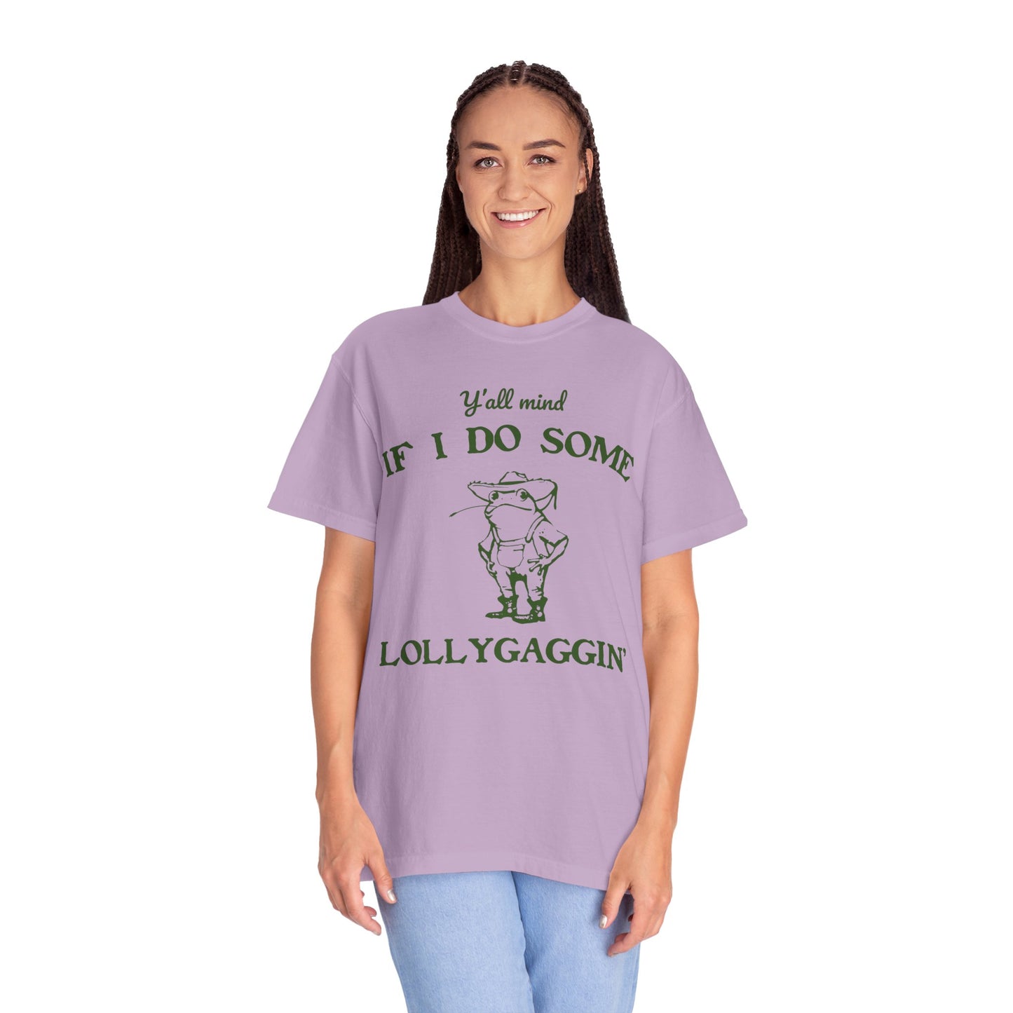 T-shirt unisexe teint en pièce avec motif drôle de grenouille