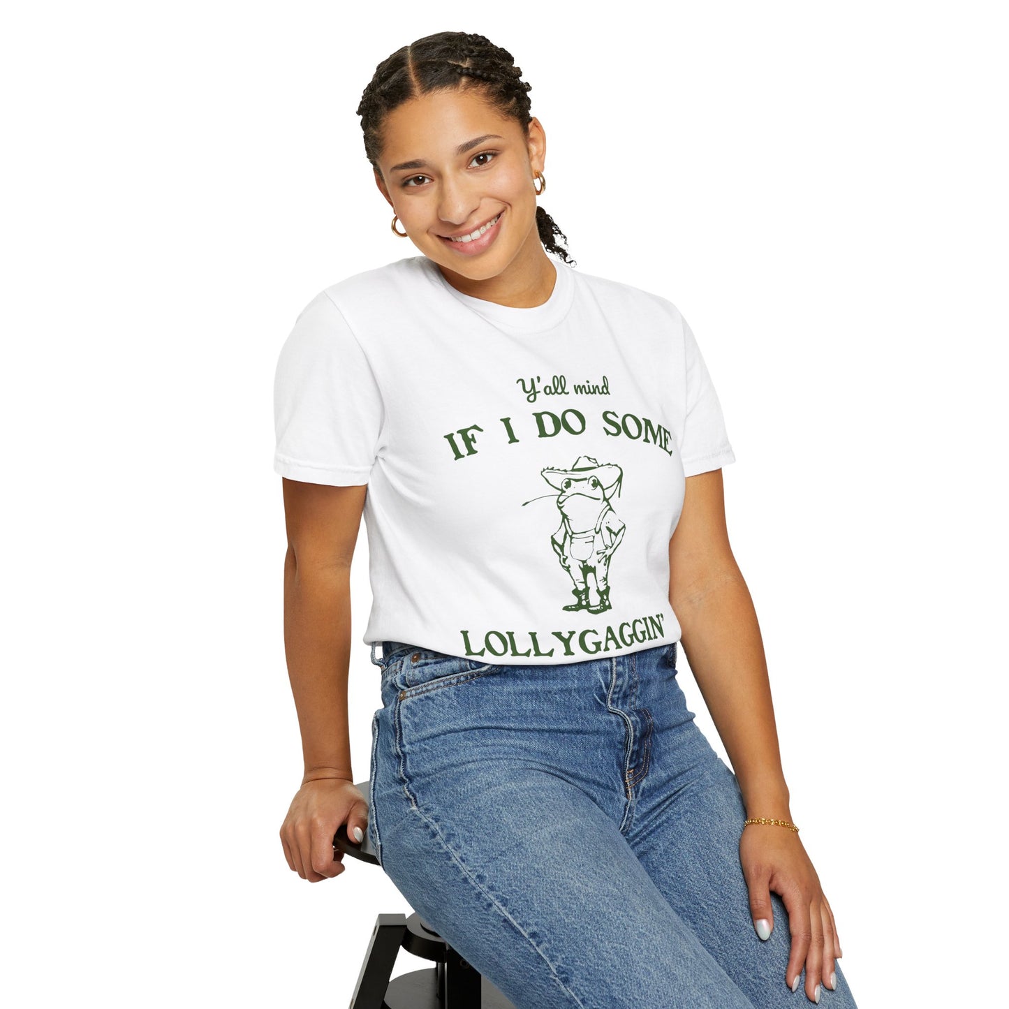 T-shirt unisexe teint en pièce avec motif drôle de grenouille
