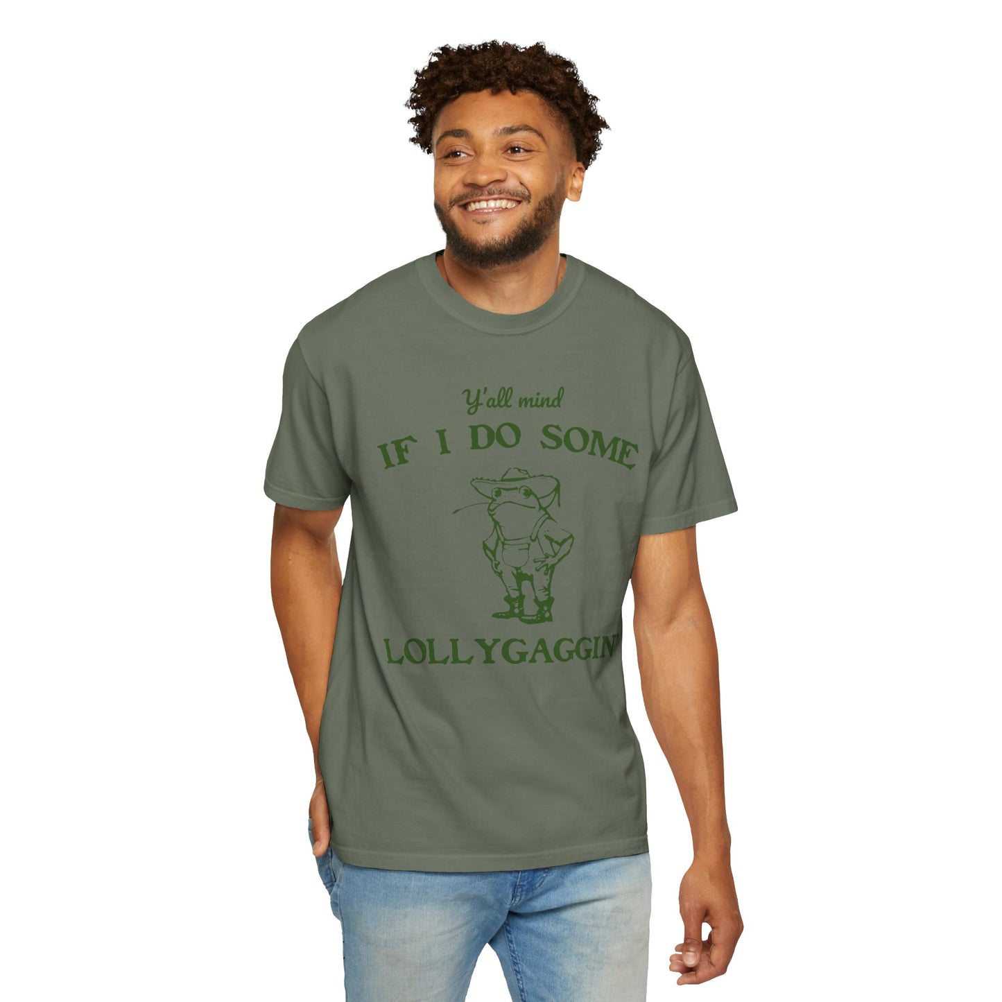 T-shirt unisexe teint en pièce avec motif drôle de grenouille