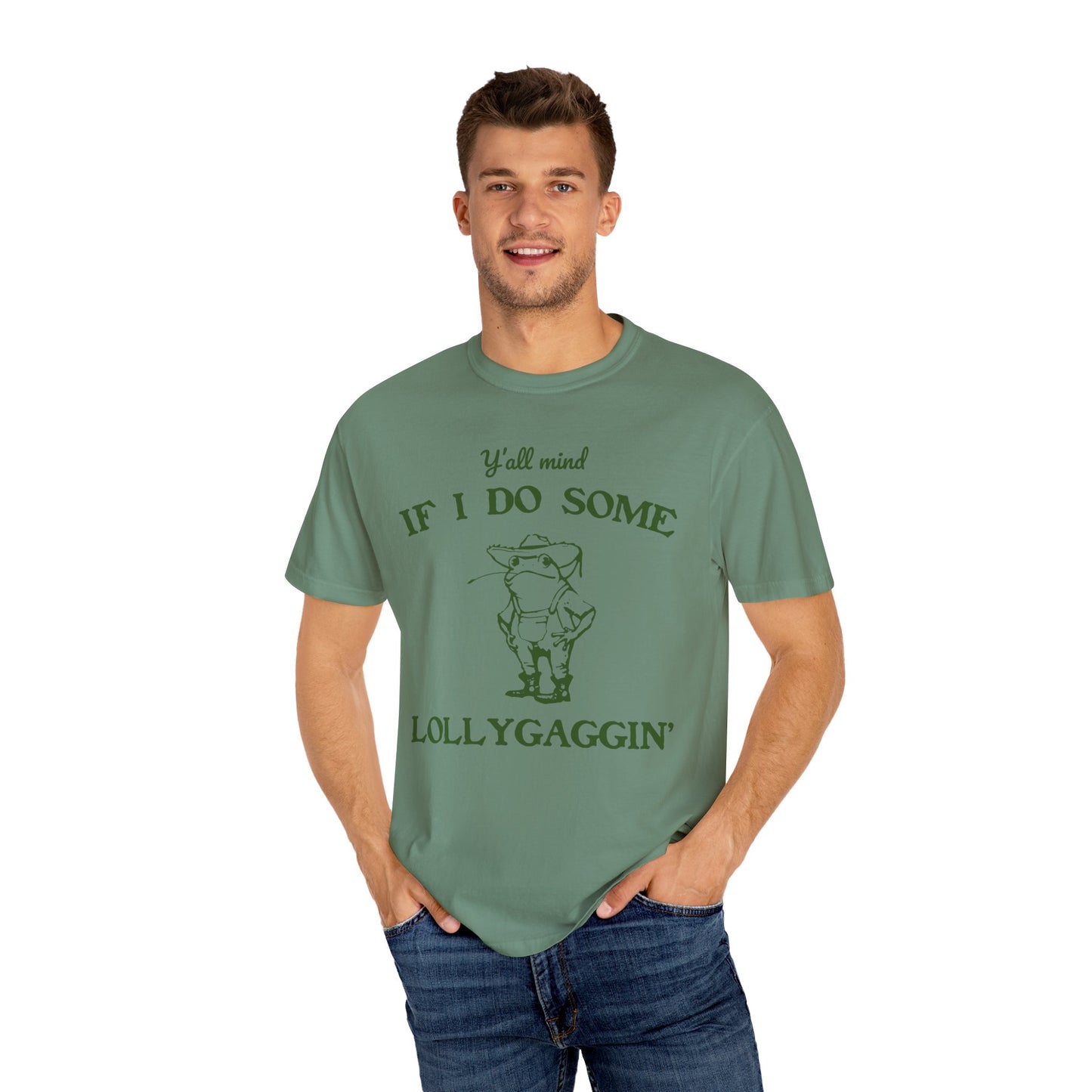 T-shirt unisexe teint en pièce avec motif drôle de grenouille