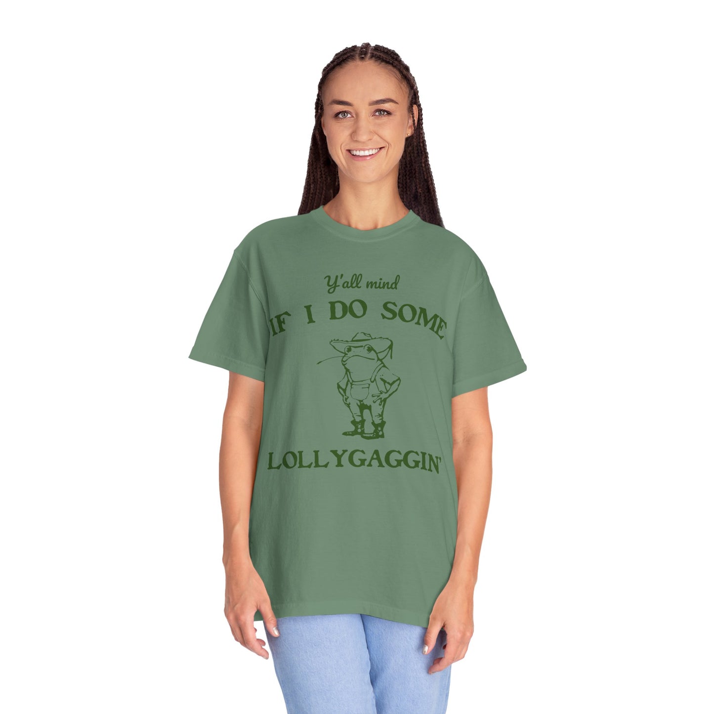 T-shirt unisexe teint en pièce avec motif drôle de grenouille