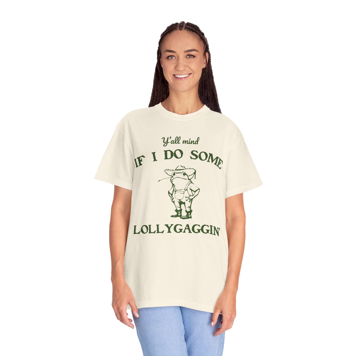T-shirt unisexe teint en pièce avec motif drôle de grenouille