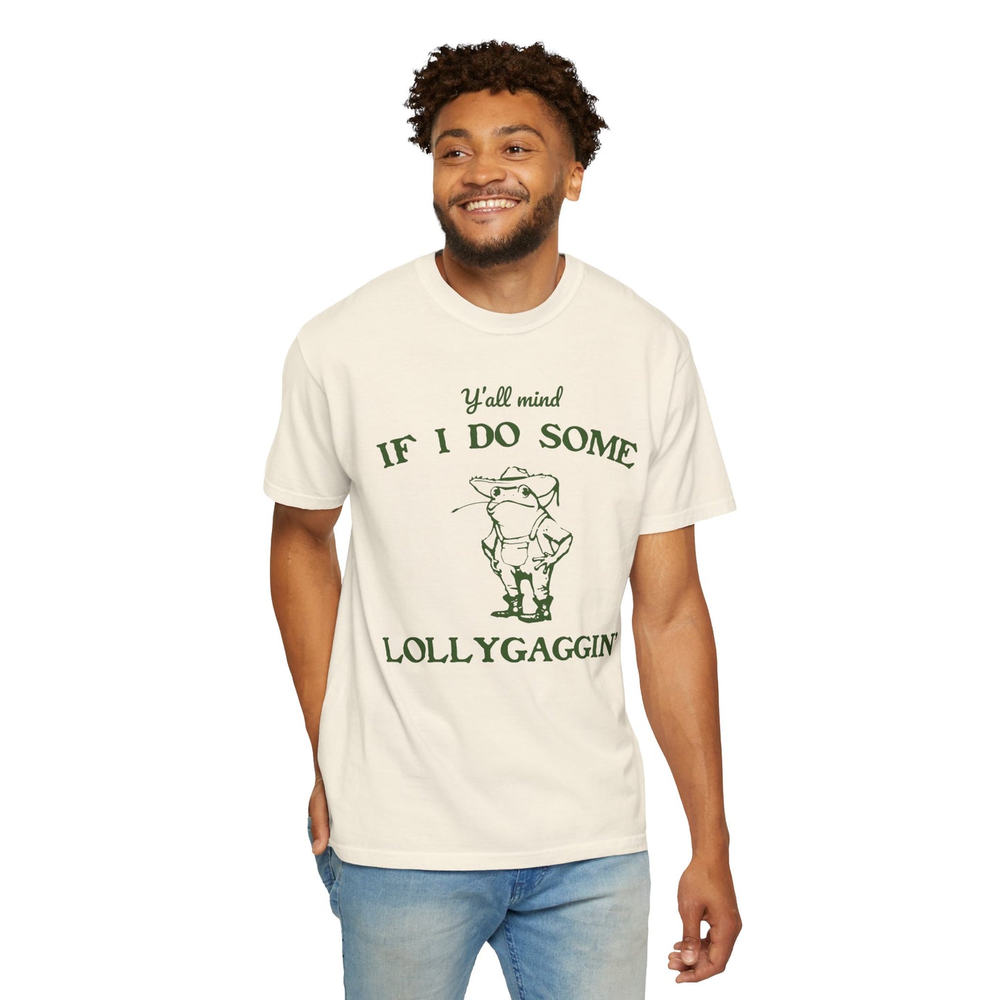 T-shirt unisexe teint en pièce avec motif drôle de grenouille