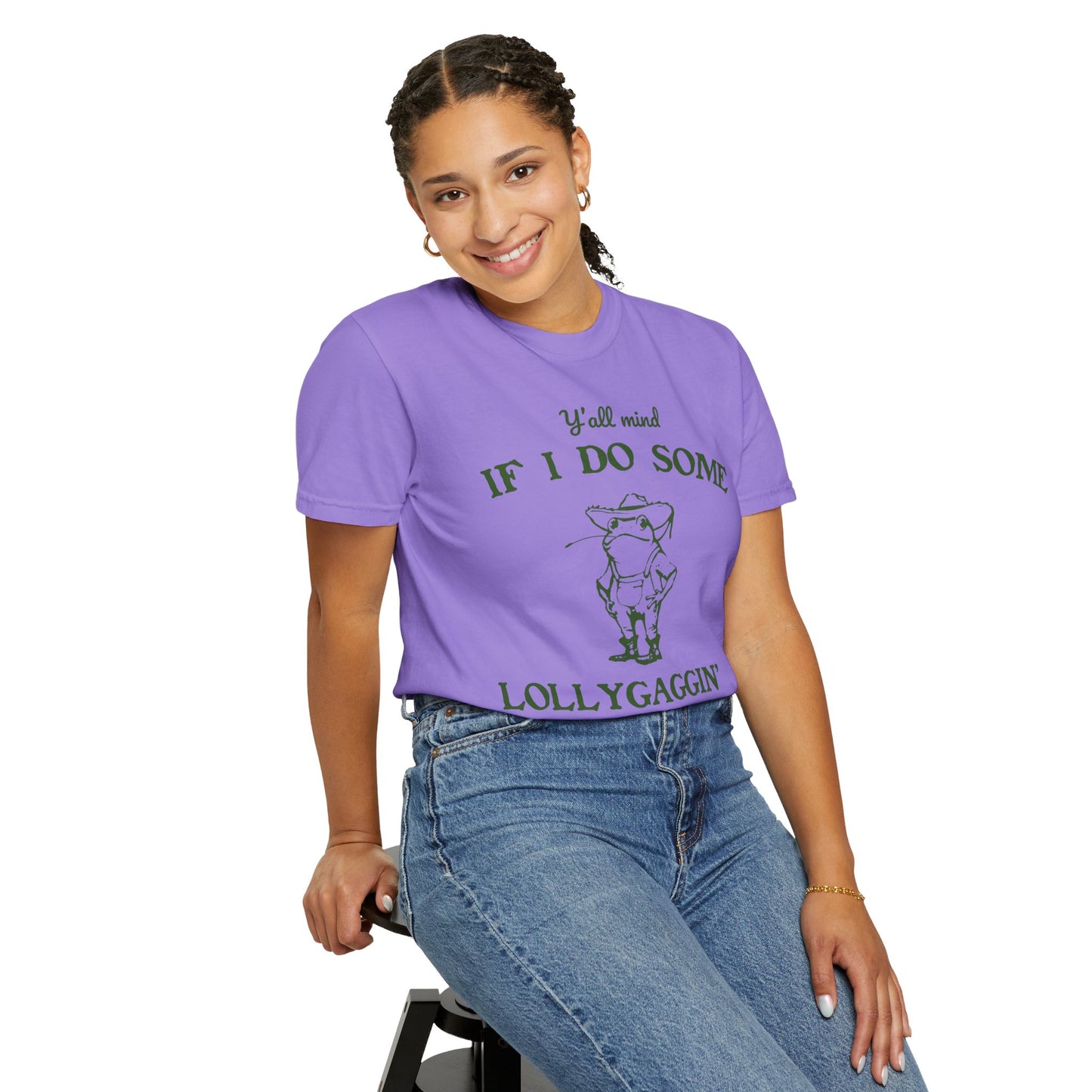 T-shirt unisexe teint en pièce avec motif drôle de grenouille
