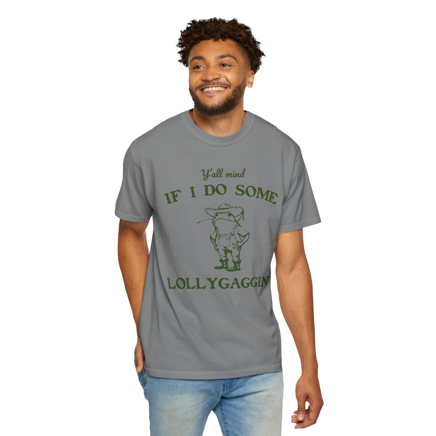 T-shirt unisexe teint en pièce avec motif drôle de grenouille