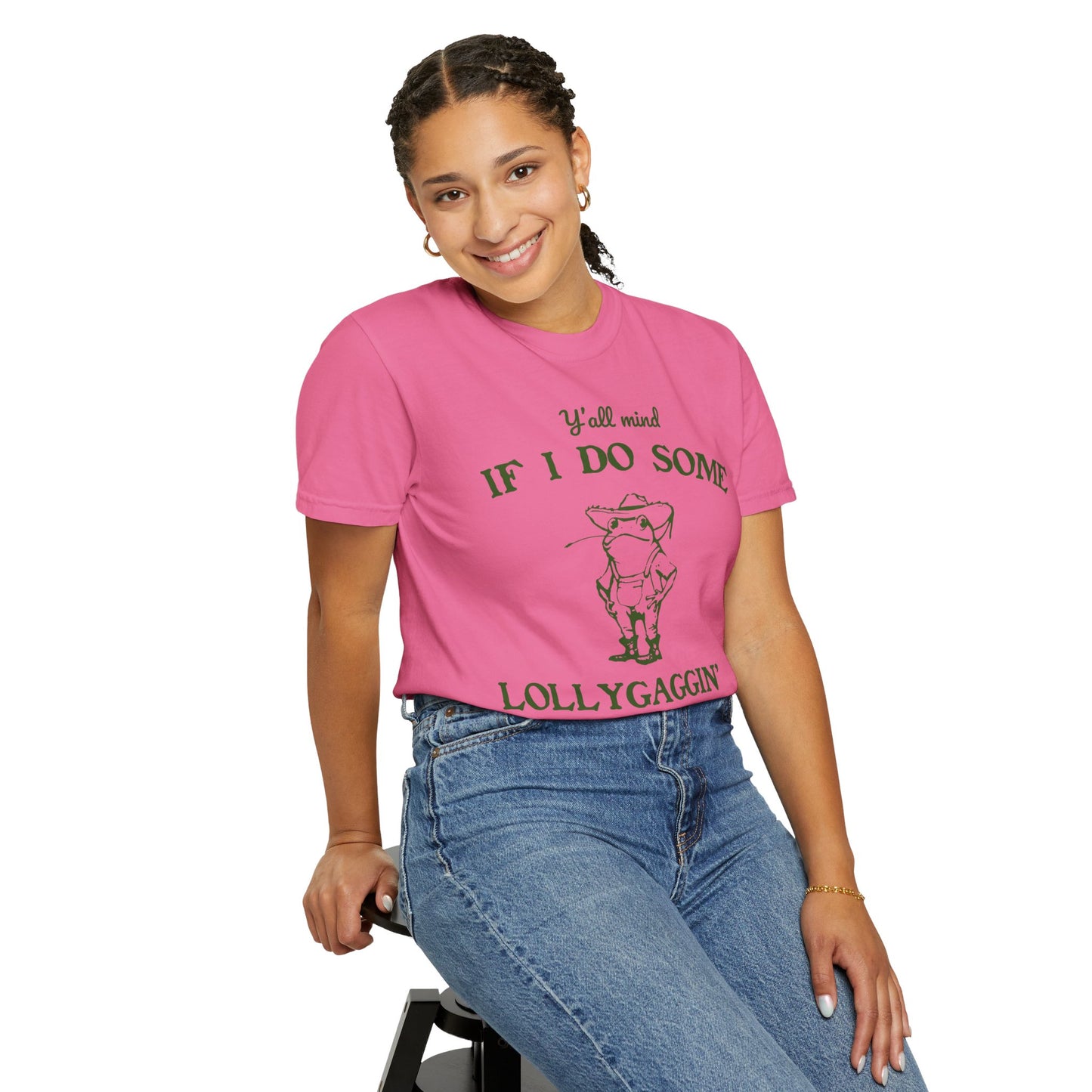 T-shirt unisexe teint en pièce avec motif drôle de grenouille