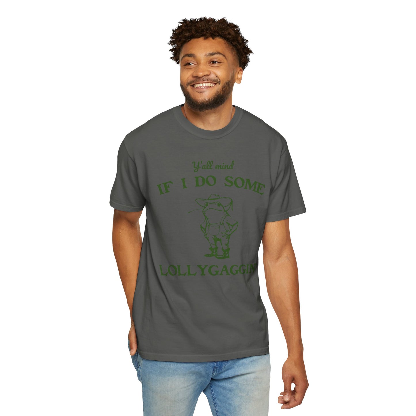 T-shirt unisexe teint en pièce avec motif drôle de grenouille