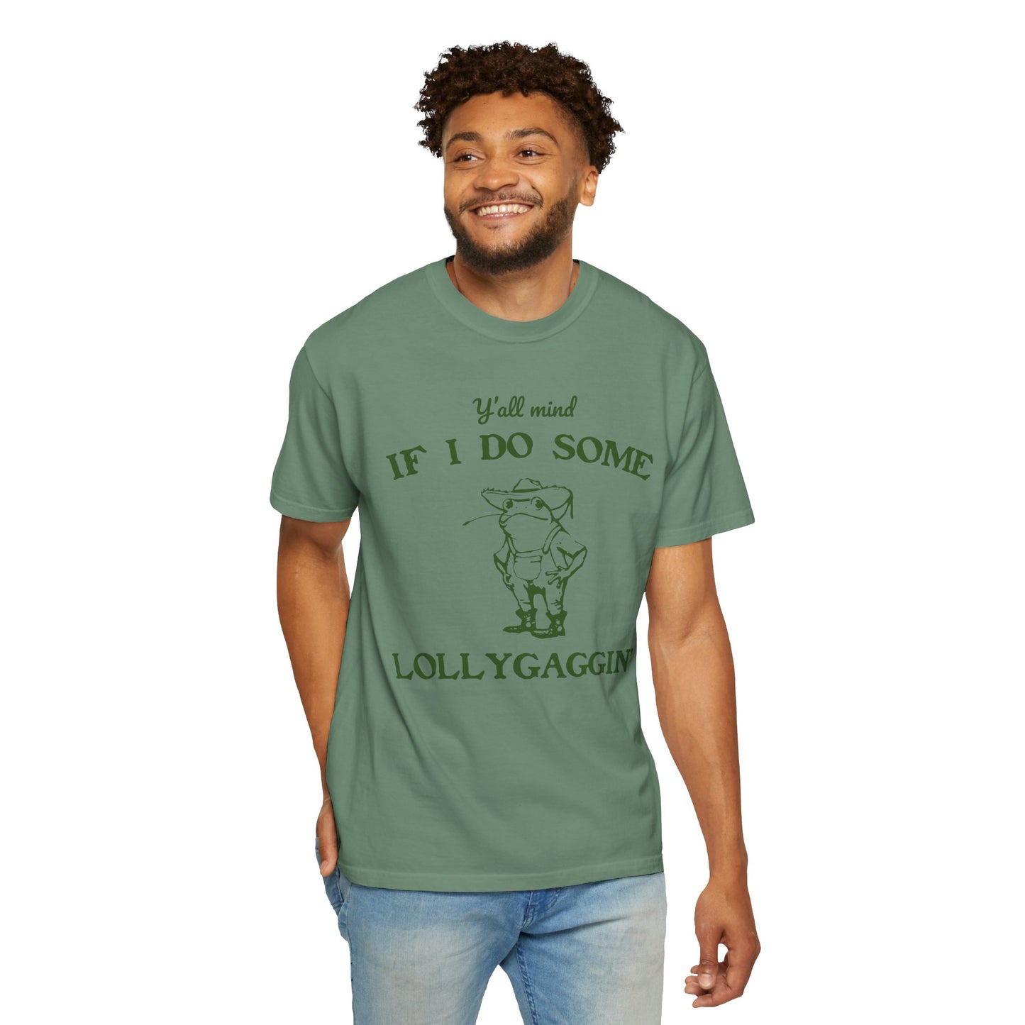 T-shirt unisexe teint en pièce avec motif drôle de grenouille