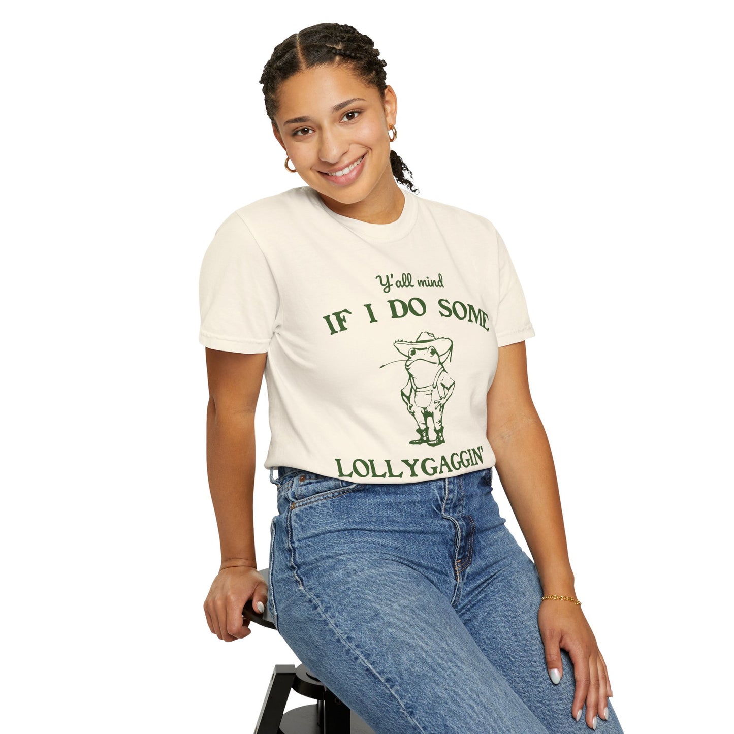 T-shirt unisexe teint en pièce avec motif drôle de grenouille