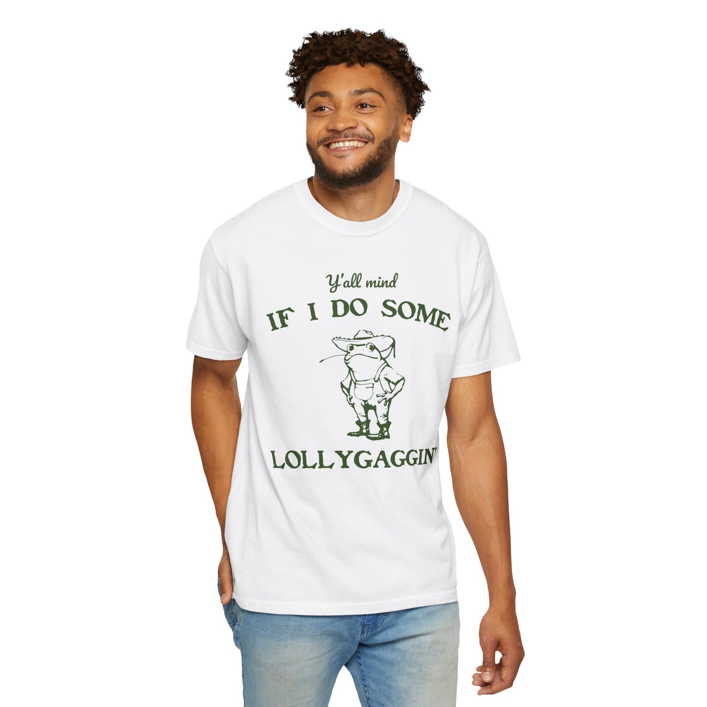 T-shirt unisexe teint en pièce avec motif drôle de grenouille