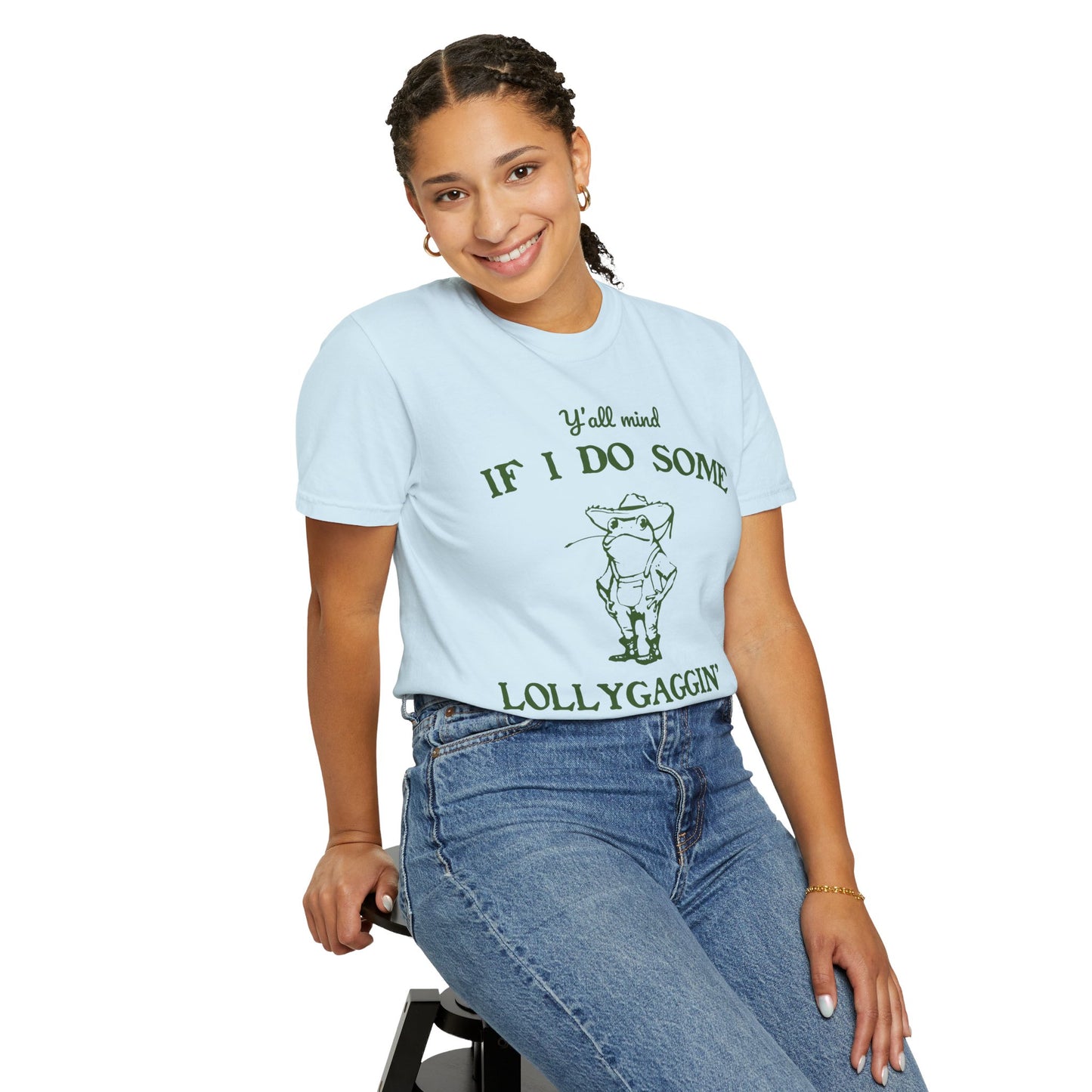 T-shirt unisexe teint en pièce avec motif drôle de grenouille