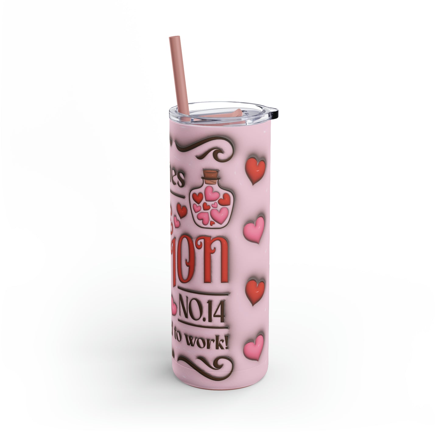 Vaso delgado mate de 20 oz con diseño de poción de amor de San Valentín en 3D de Maars Maker