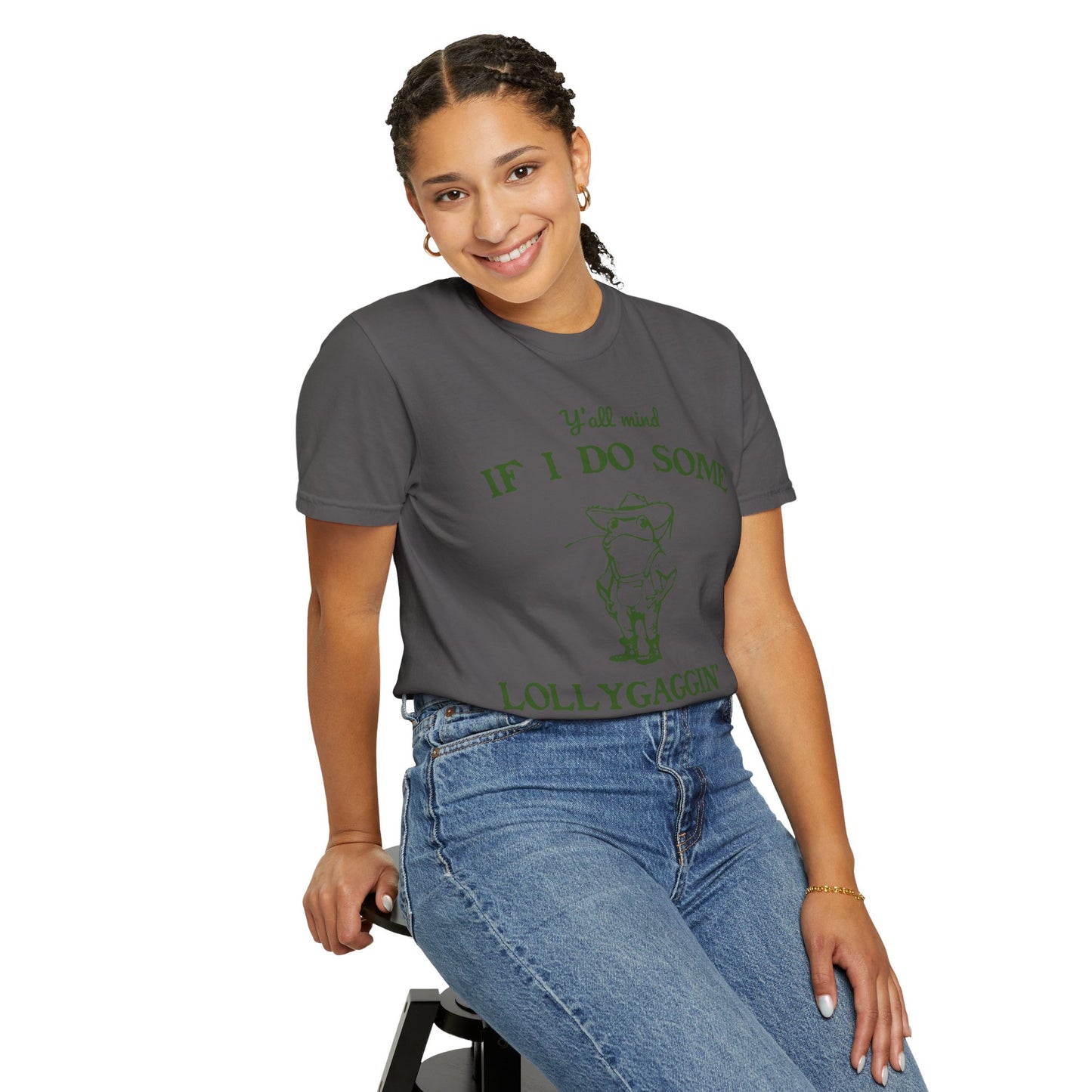 T-shirt unisexe teint en pièce avec motif drôle de grenouille