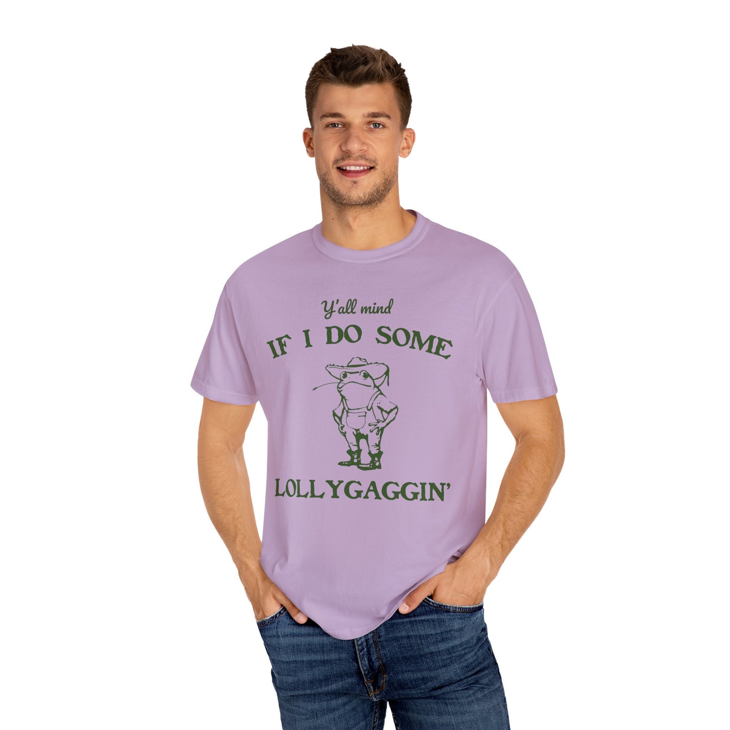 T-shirt unisexe teint en pièce avec motif drôle de grenouille