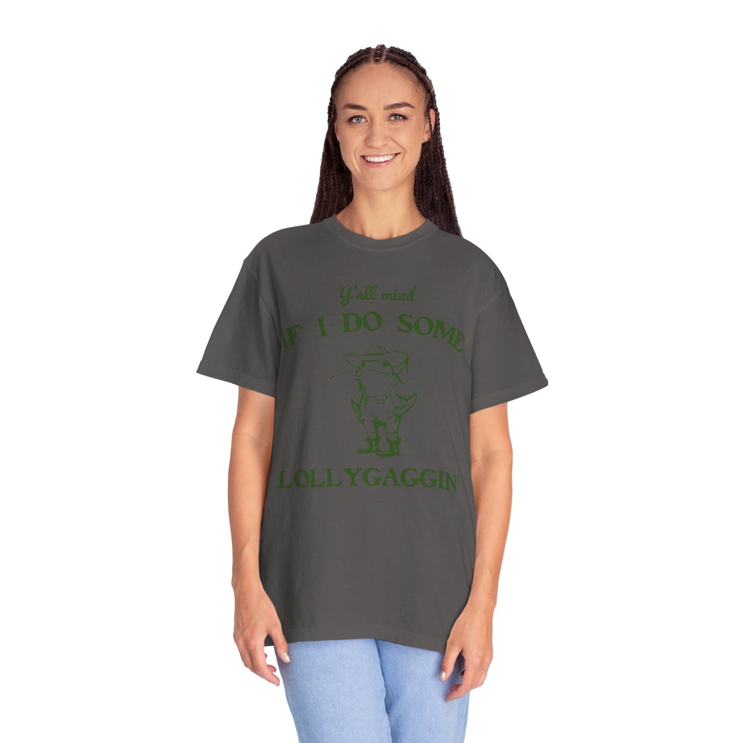 T-shirt unisexe teint en pièce avec motif drôle de grenouille