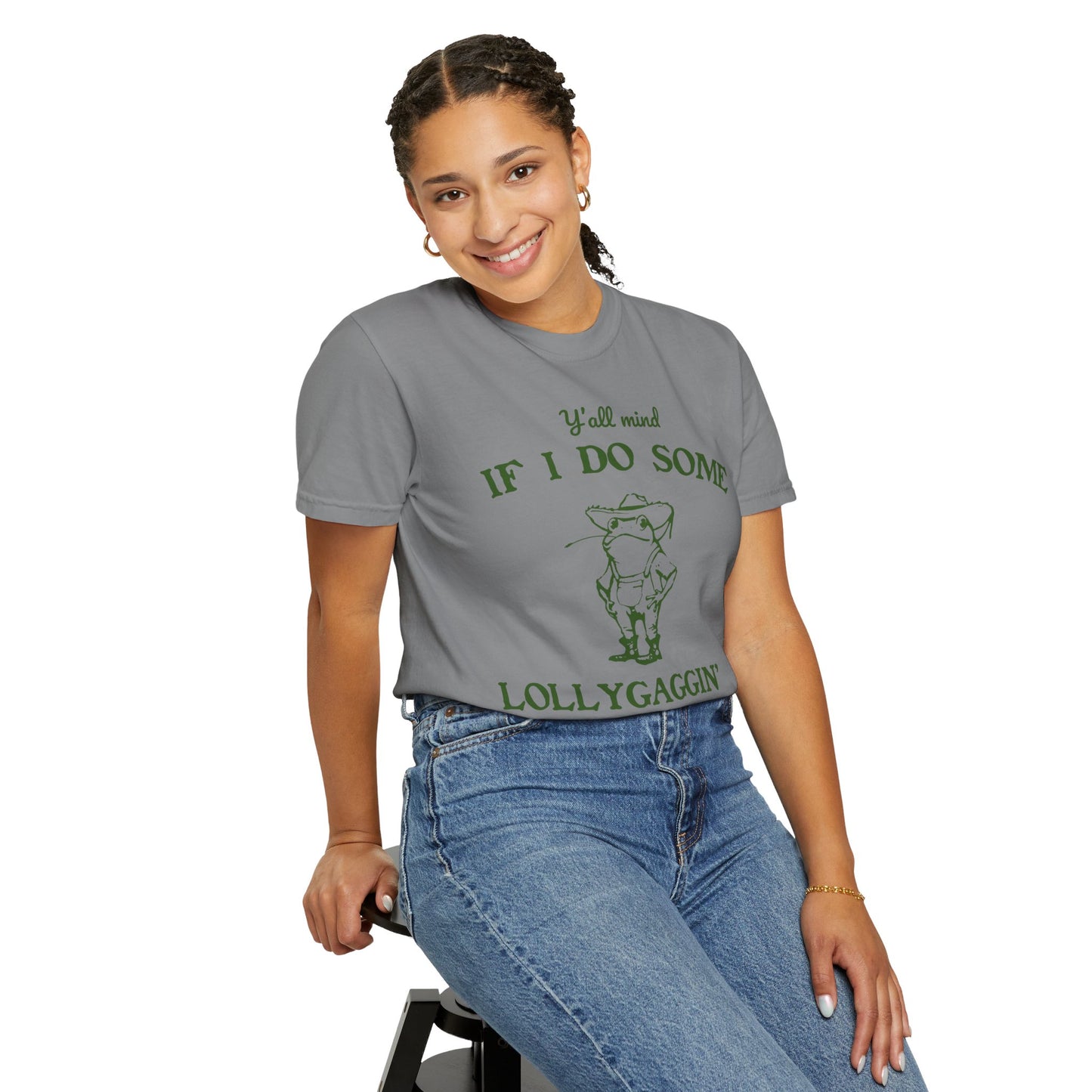 T-shirt unisexe teint en pièce avec motif drôle de grenouille