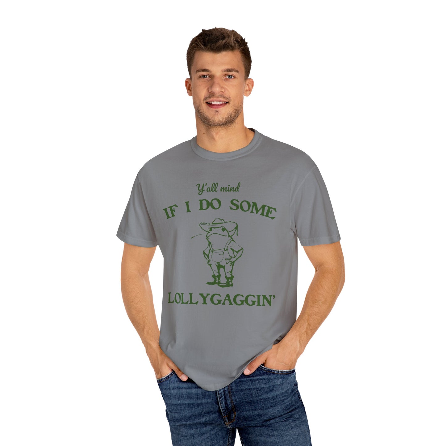 T-shirt unisexe teint en pièce avec motif drôle de grenouille