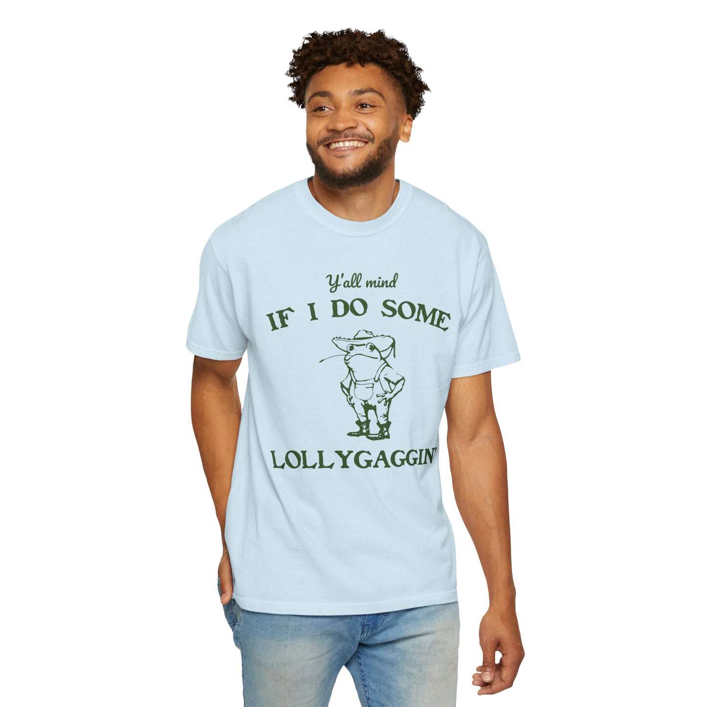 T-shirt unisexe teint en pièce avec motif drôle de grenouille