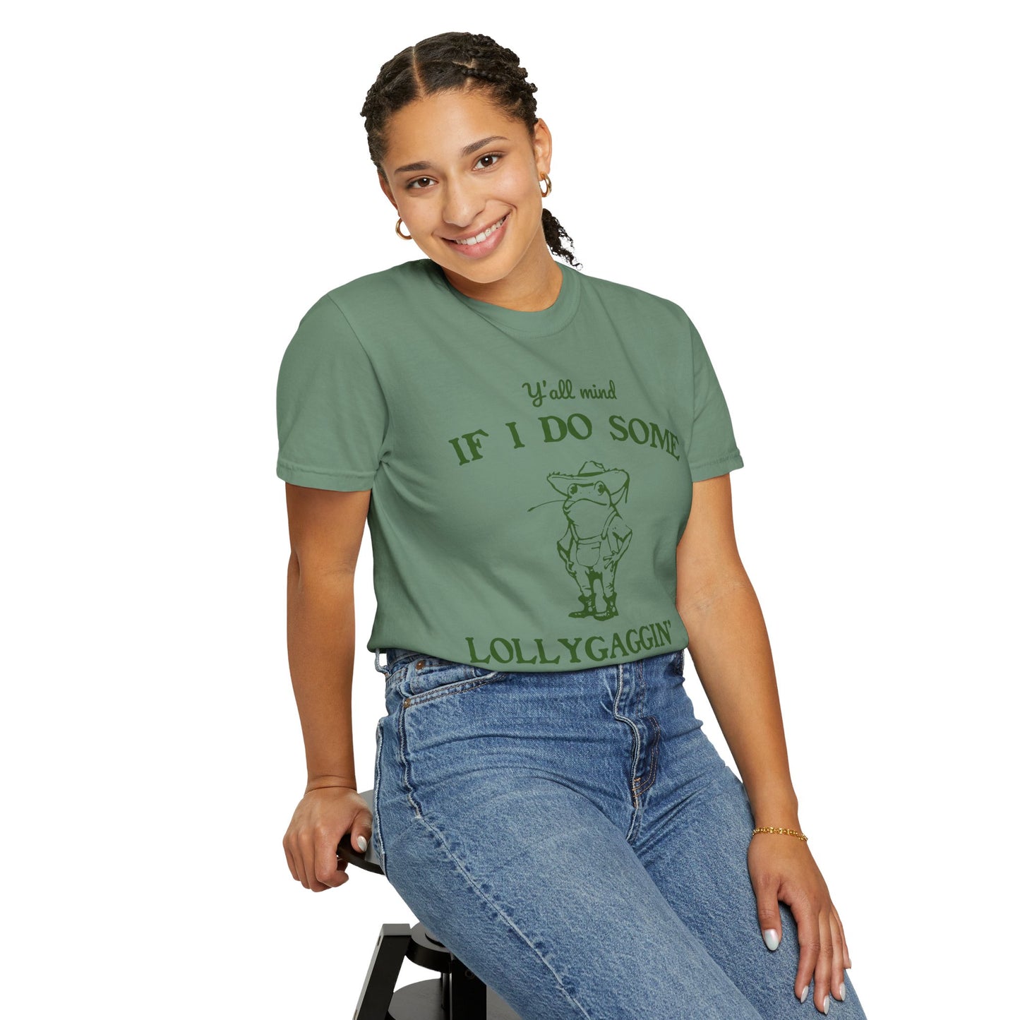 T-shirt unisexe teint en pièce avec motif drôle de grenouille