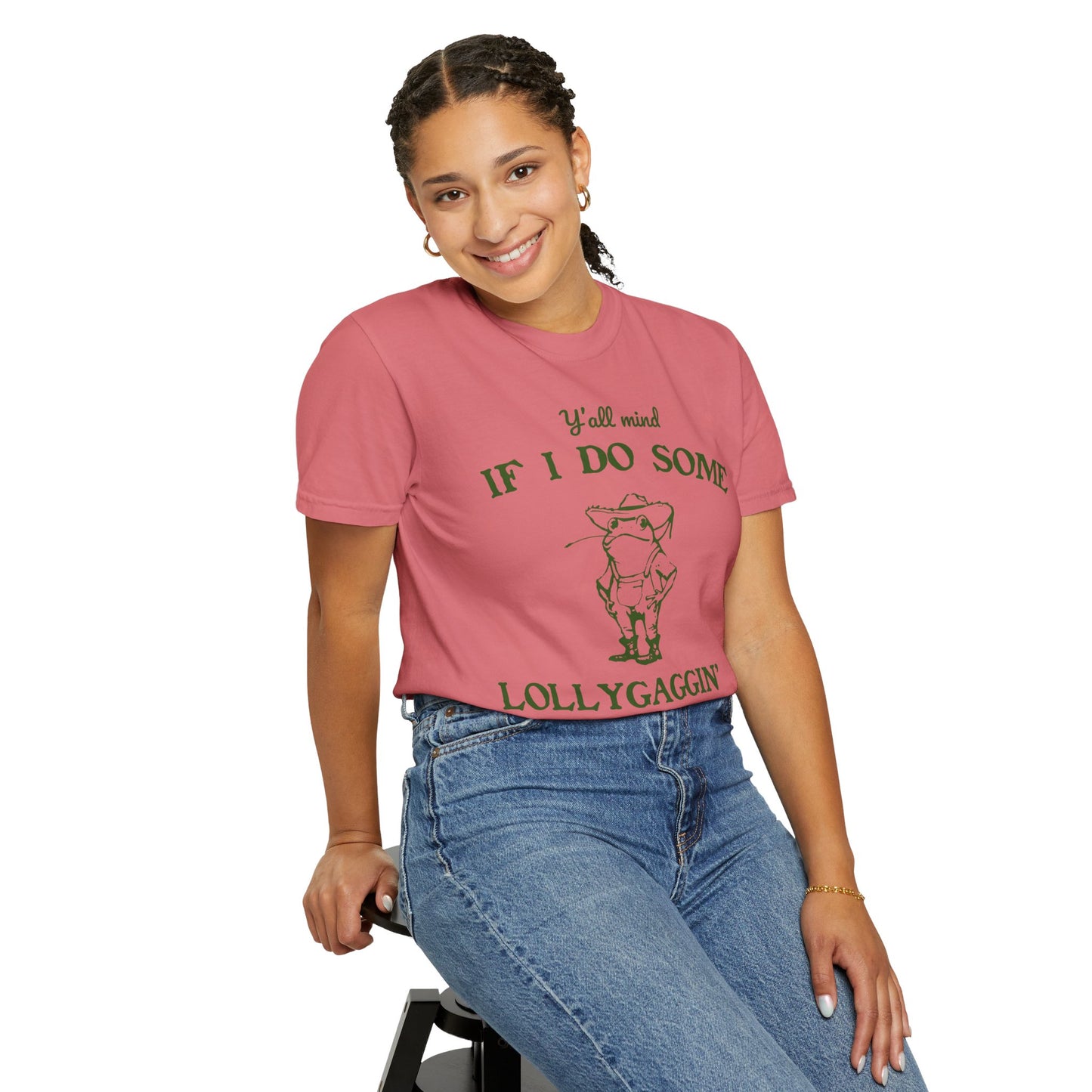 T-shirt unisexe teint en pièce avec motif drôle de grenouille