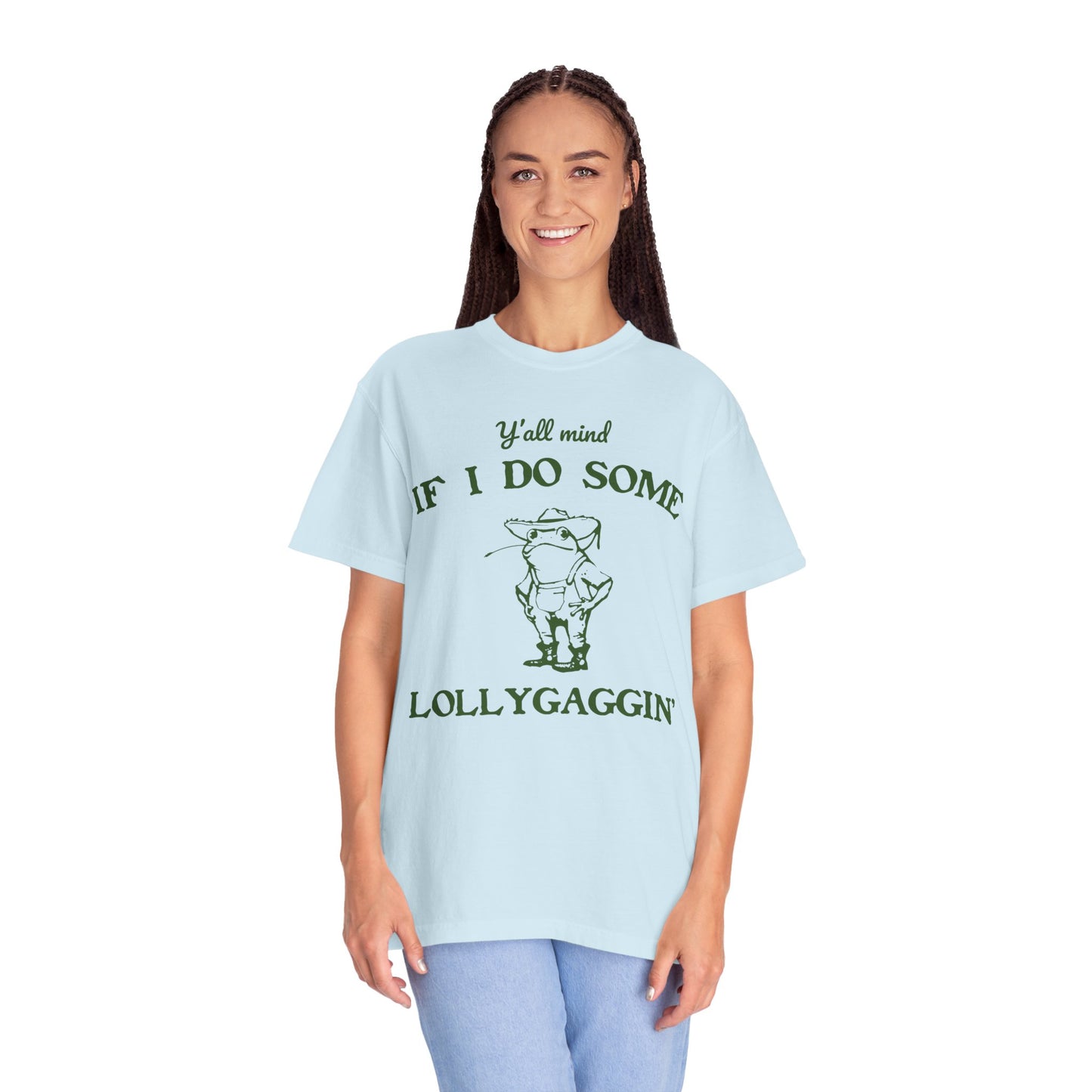 T-shirt unisexe teint en pièce avec motif drôle de grenouille