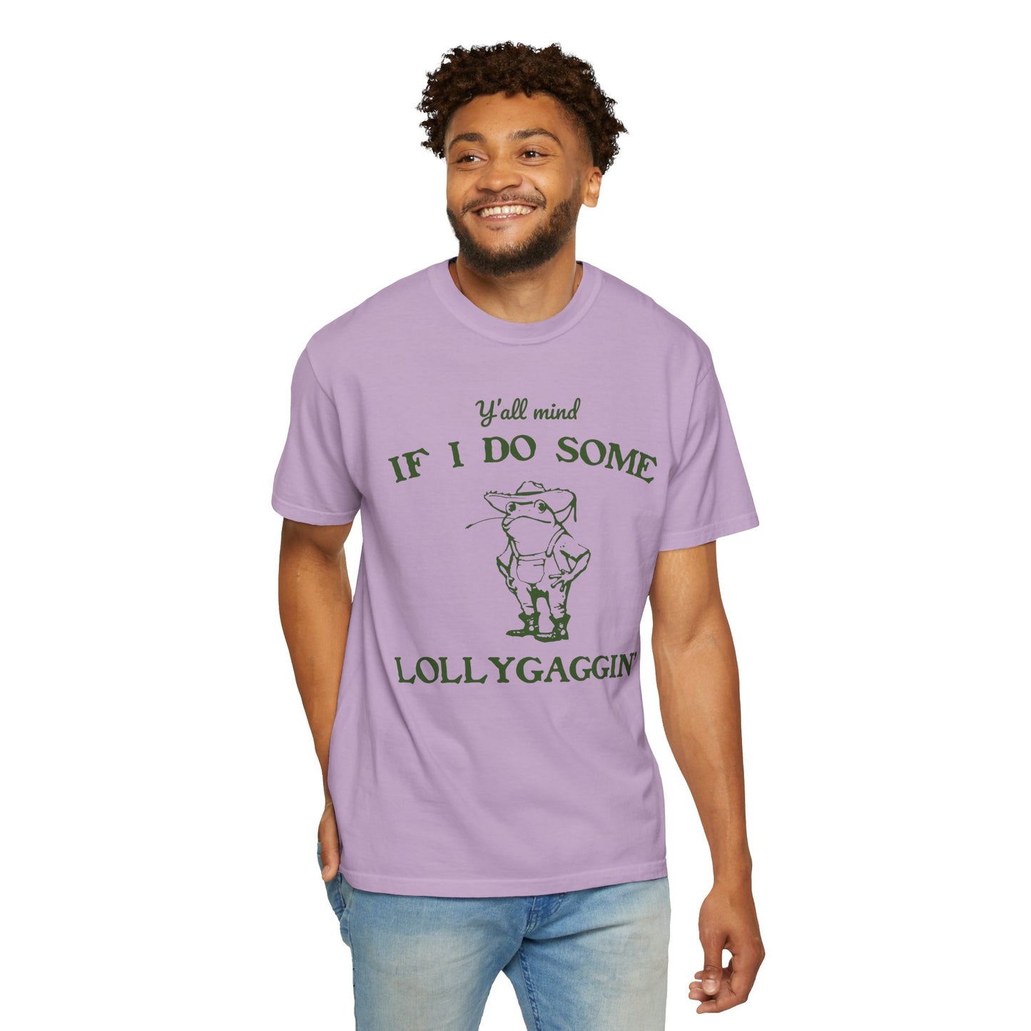 T-shirt unisexe teint en pièce avec motif drôle de grenouille