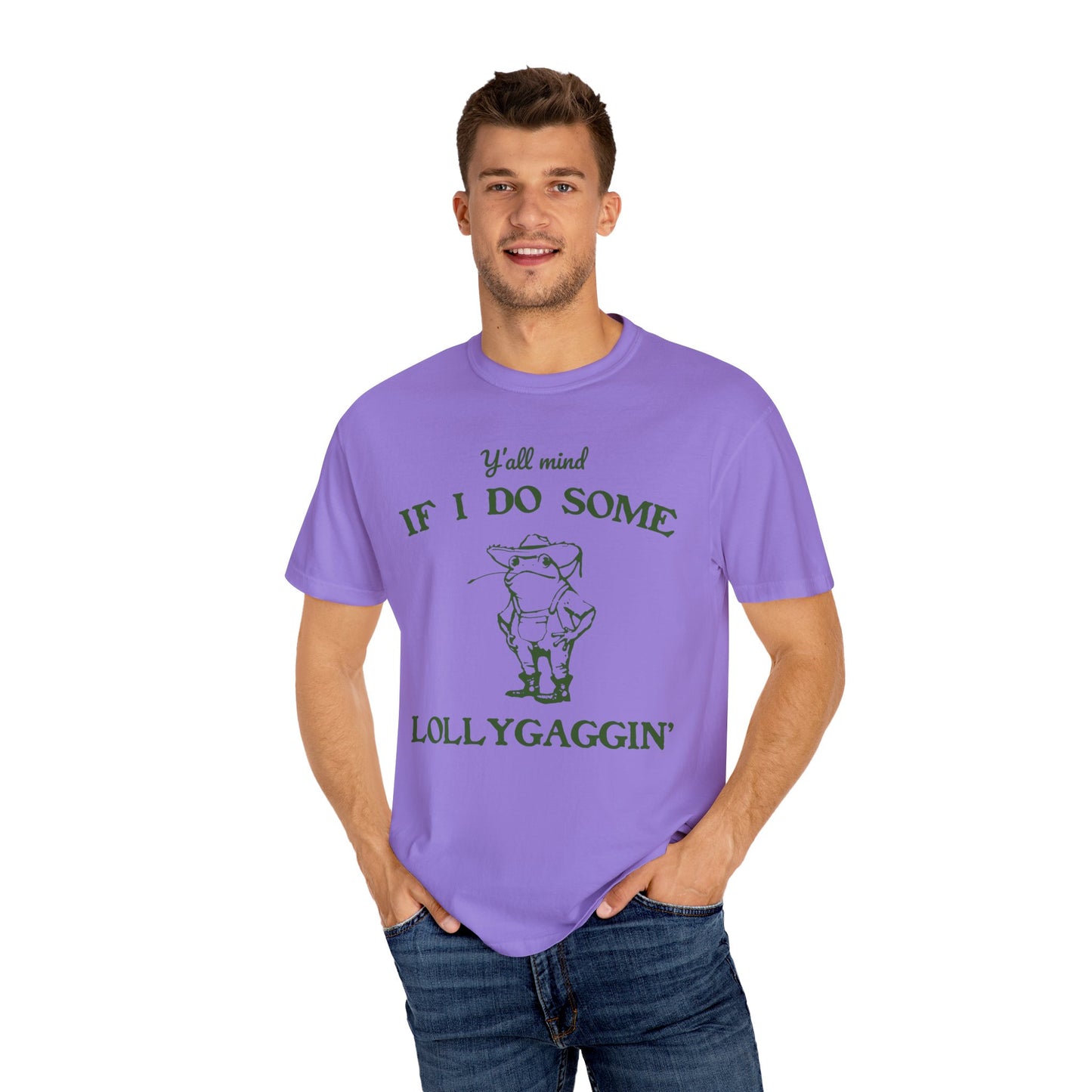 T-shirt unisexe teint en pièce avec motif drôle de grenouille