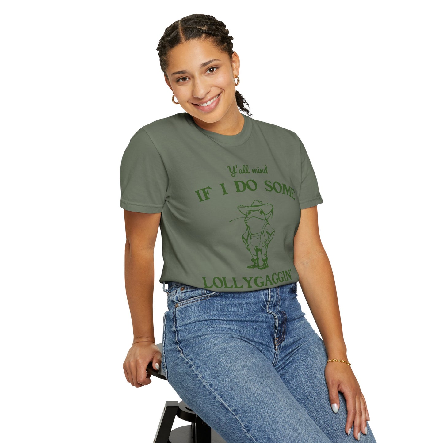 T-shirt unisexe teint en pièce avec motif drôle de grenouille