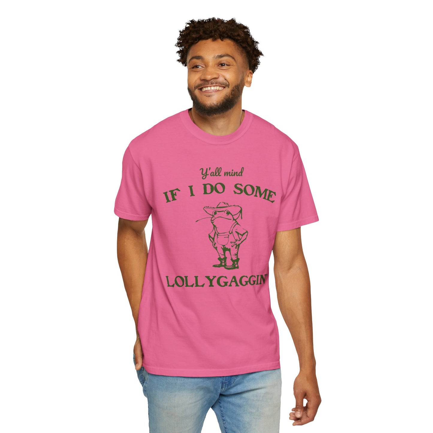 T-shirt unisexe teint en pièce avec motif drôle de grenouille