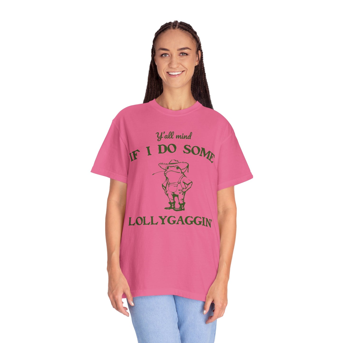 T-shirt unisexe teint en pièce avec motif drôle de grenouille