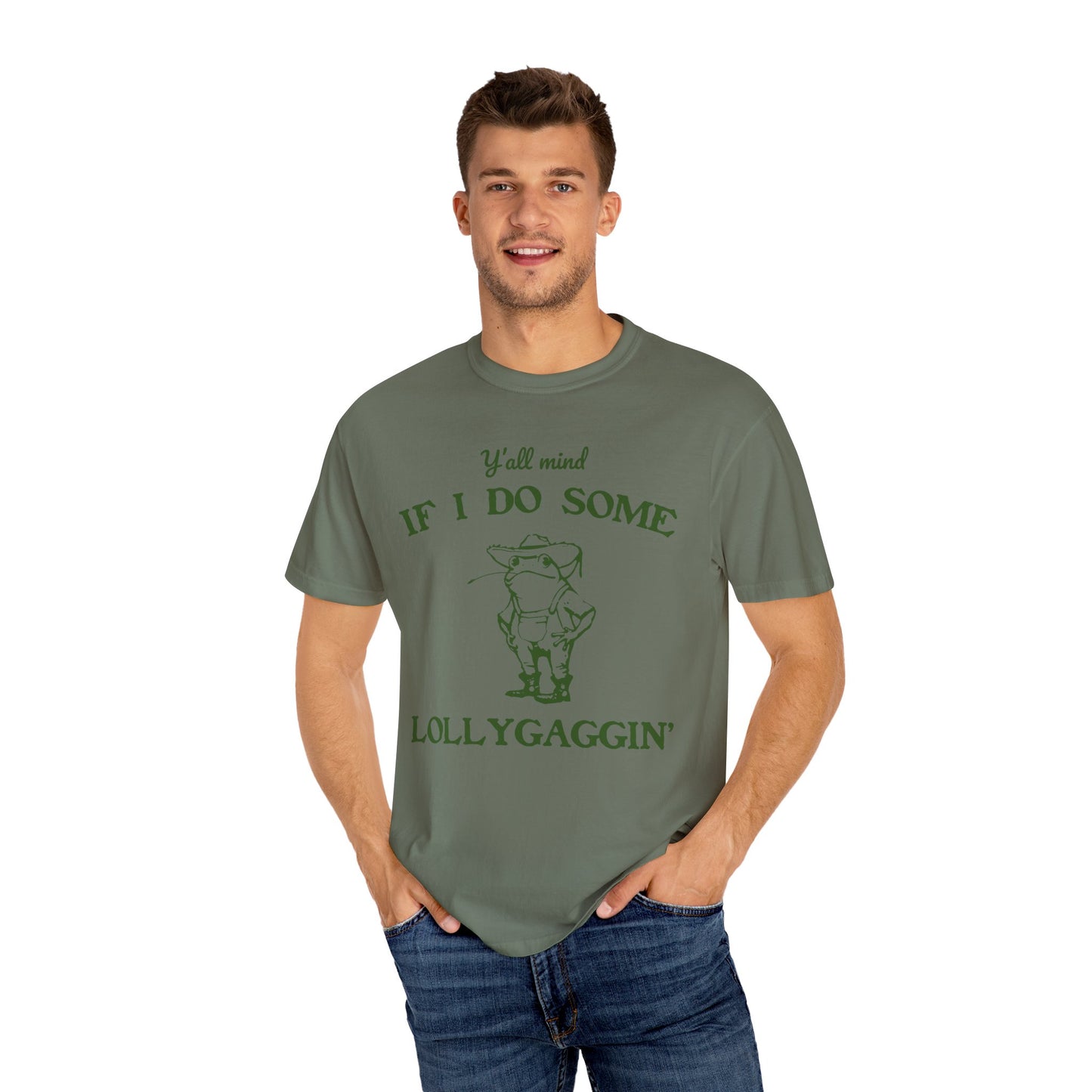 T-shirt unisexe teint en pièce avec motif drôle de grenouille