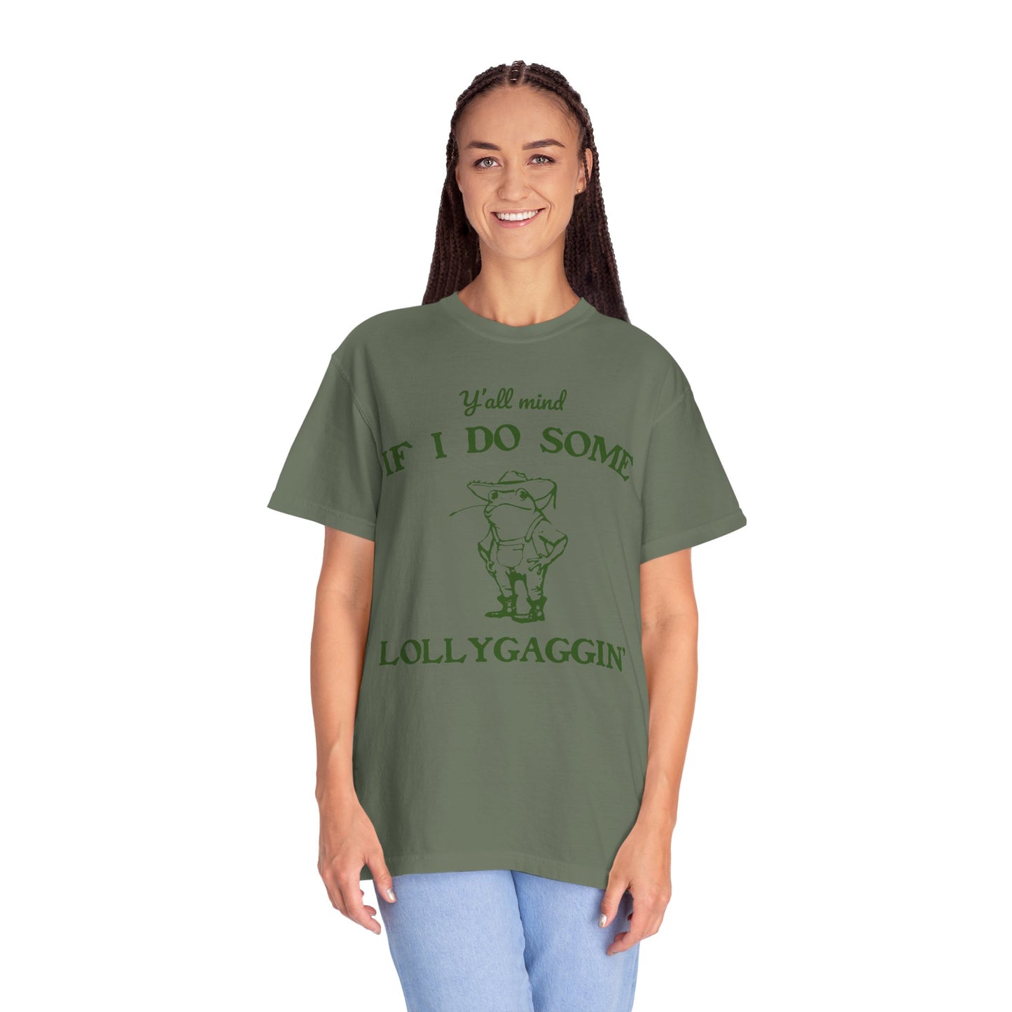 T-shirt unisexe teint en pièce avec motif drôle de grenouille