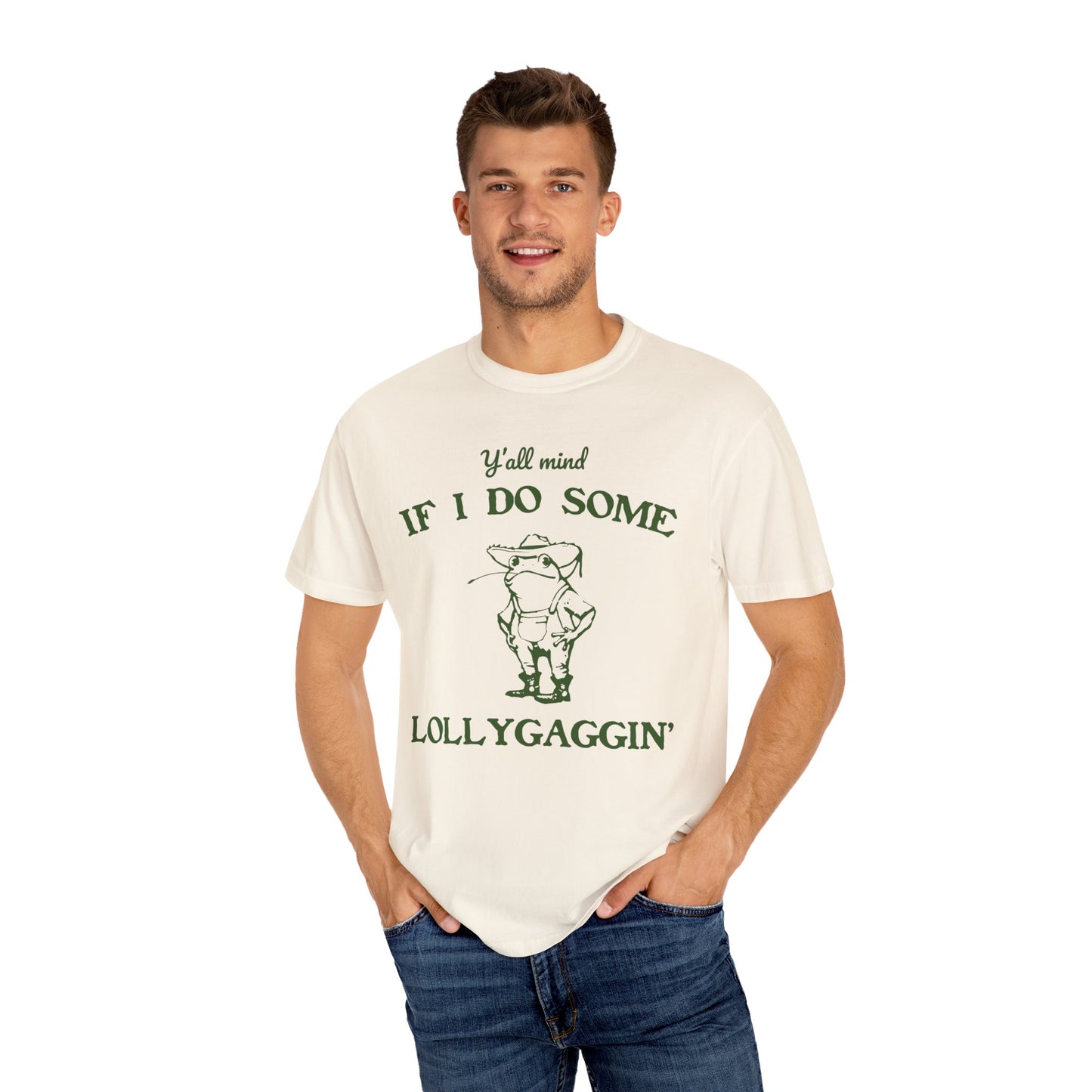 T-shirt unisexe teint en pièce avec motif drôle de grenouille
