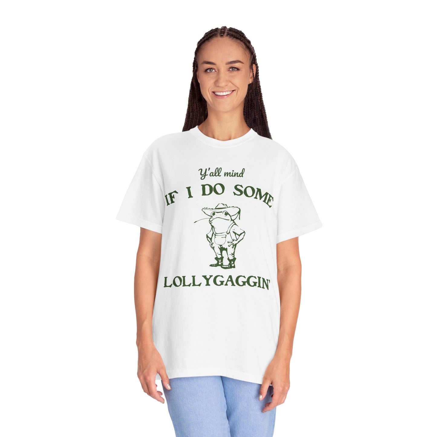 T-shirt unisexe teint en pièce avec motif drôle de grenouille