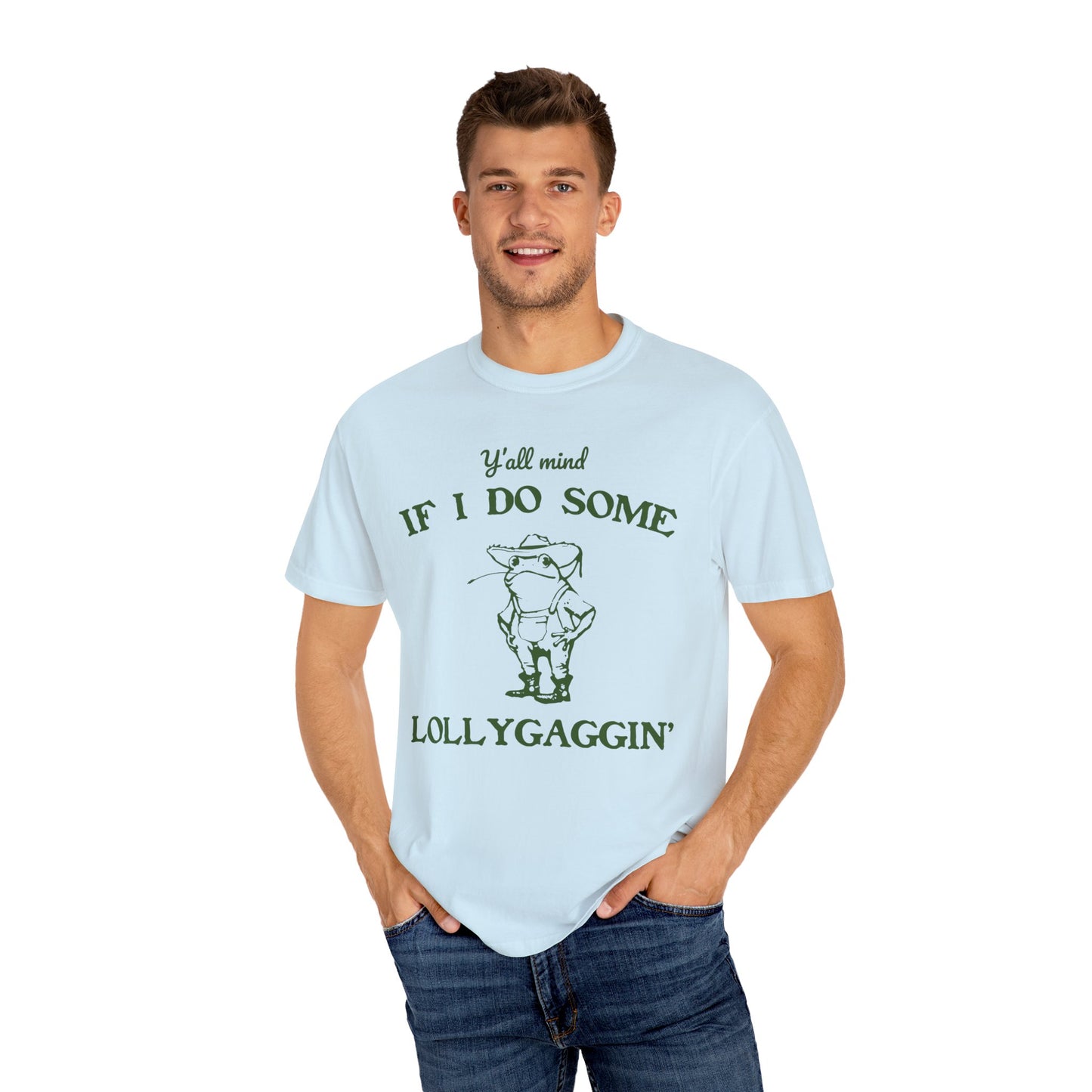 T-shirt unisexe teint en pièce avec motif drôle de grenouille