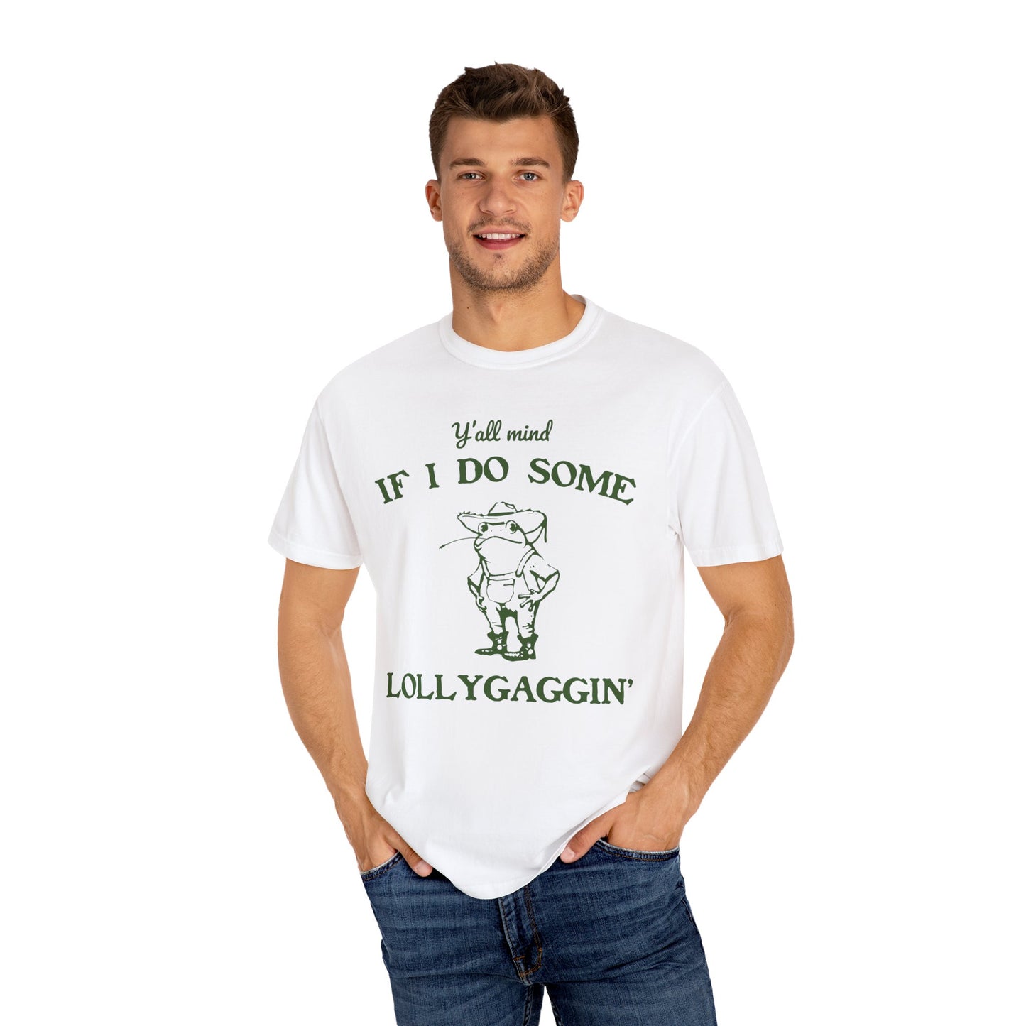 T-shirt unisexe teint en pièce avec motif drôle de grenouille