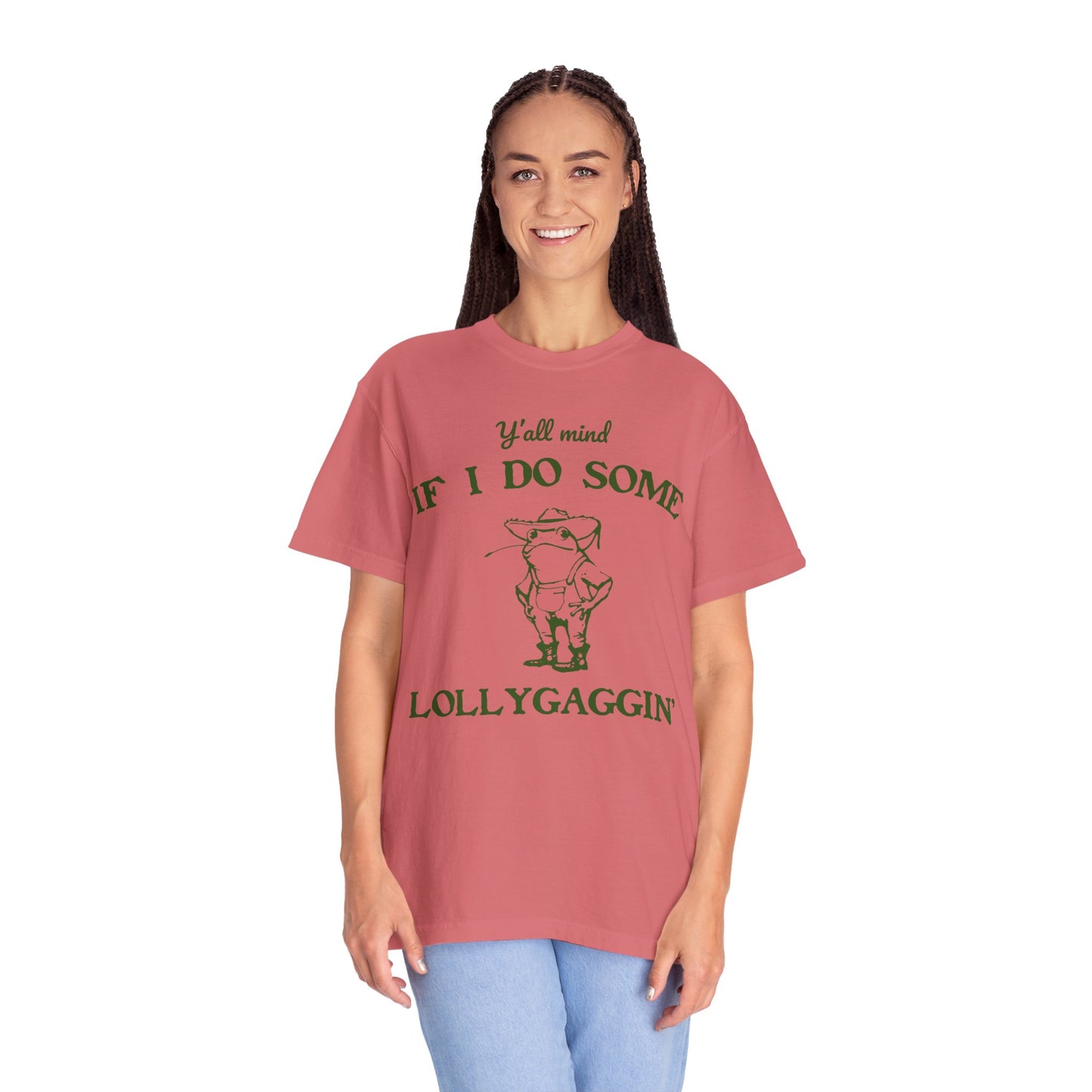 T-shirt unisexe teint en pièce avec motif drôle de grenouille