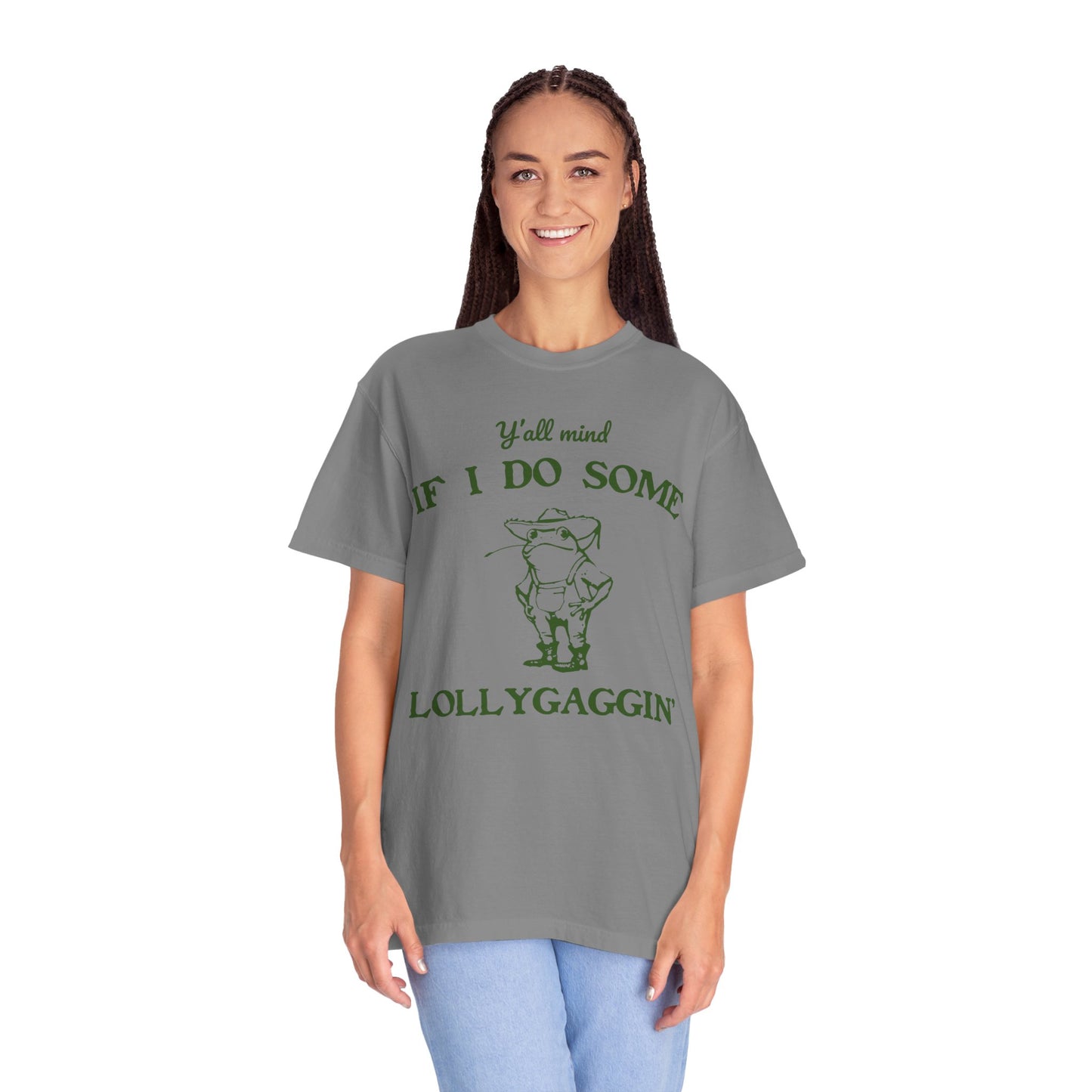 T-shirt unisexe teint en pièce avec motif drôle de grenouille