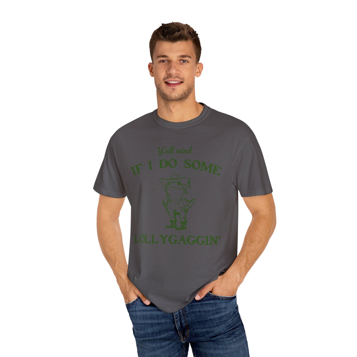 T-shirt unisexe teint en pièce avec motif drôle de grenouille