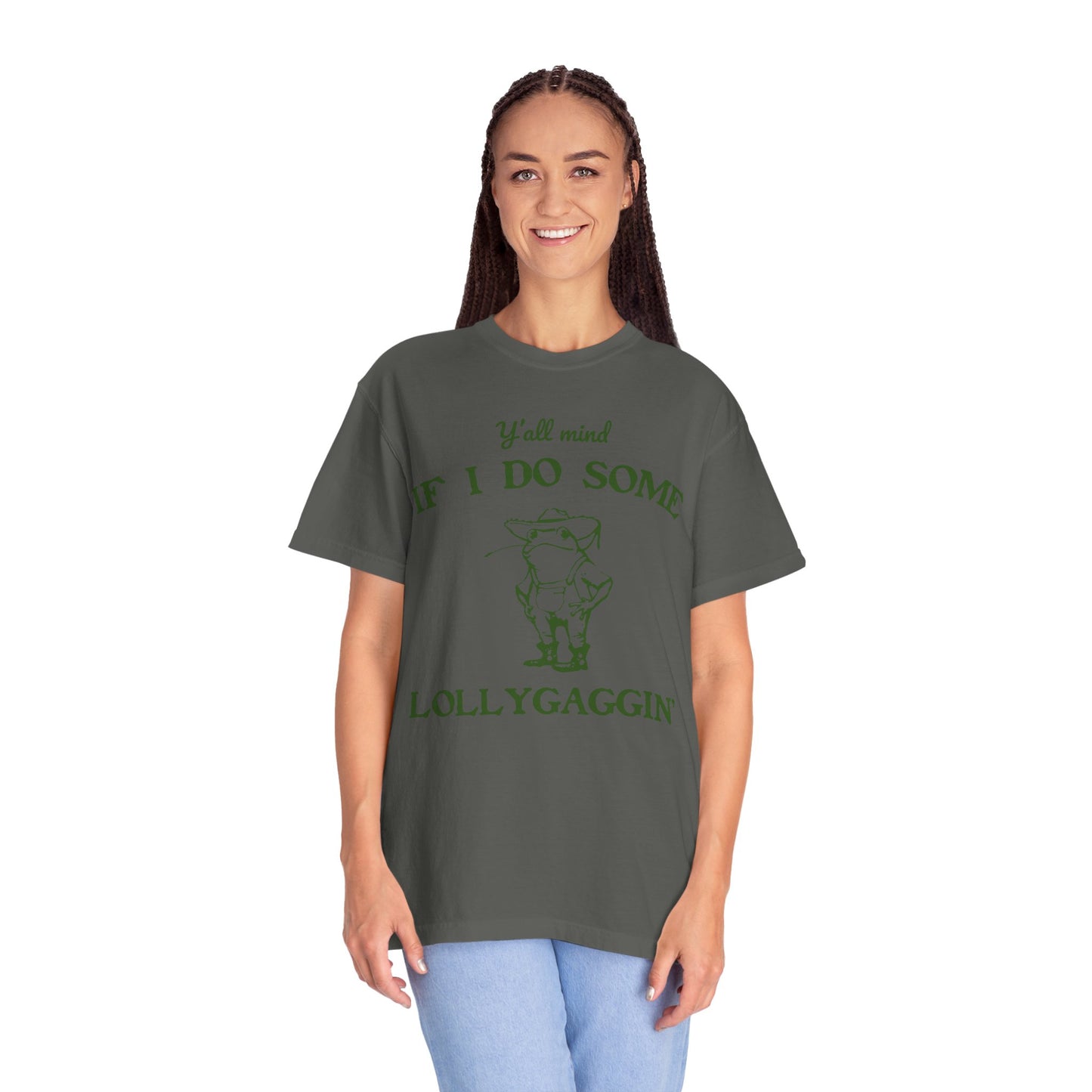 T-shirt unisexe teint en pièce avec motif drôle de grenouille
