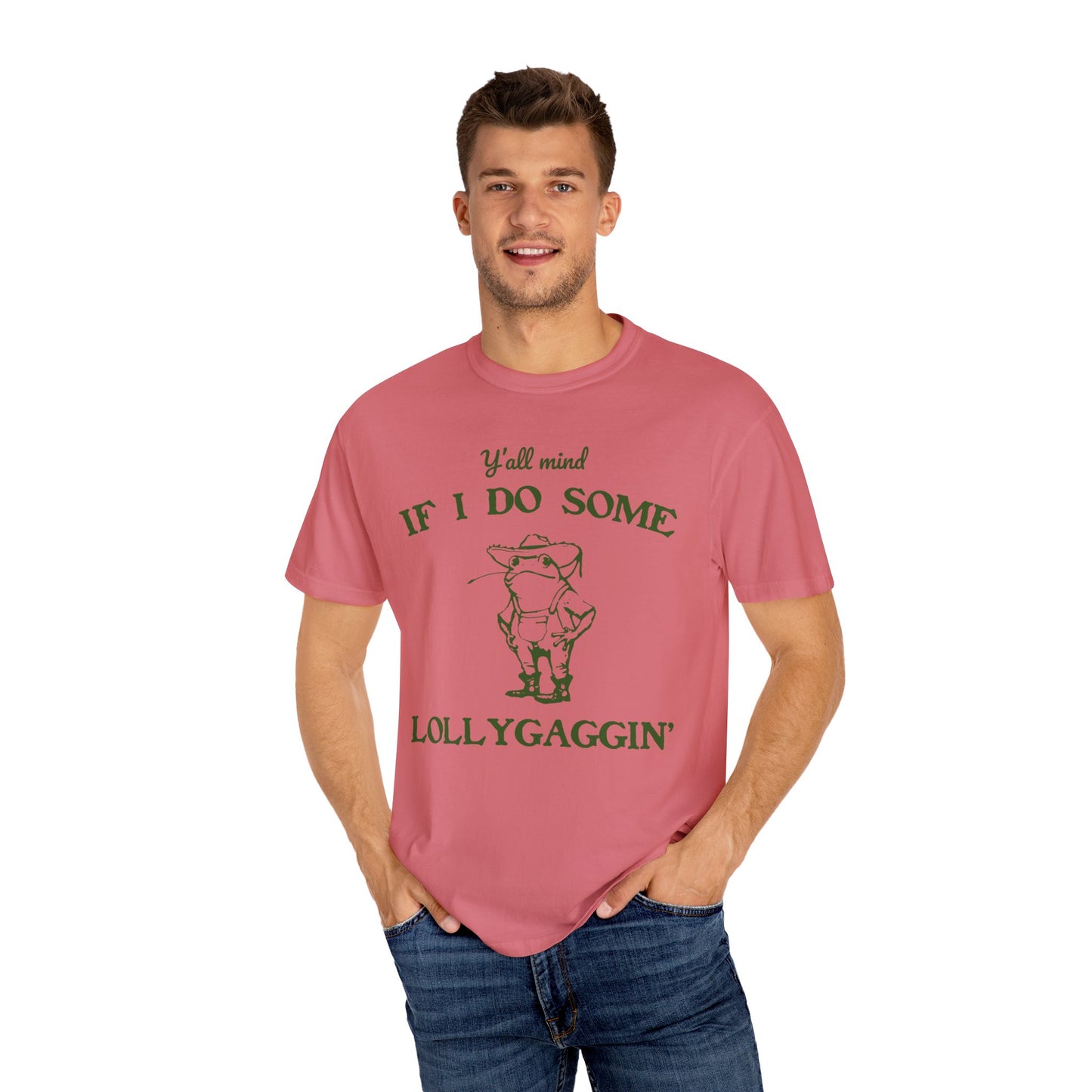 T-shirt unisexe teint en pièce avec motif drôle de grenouille