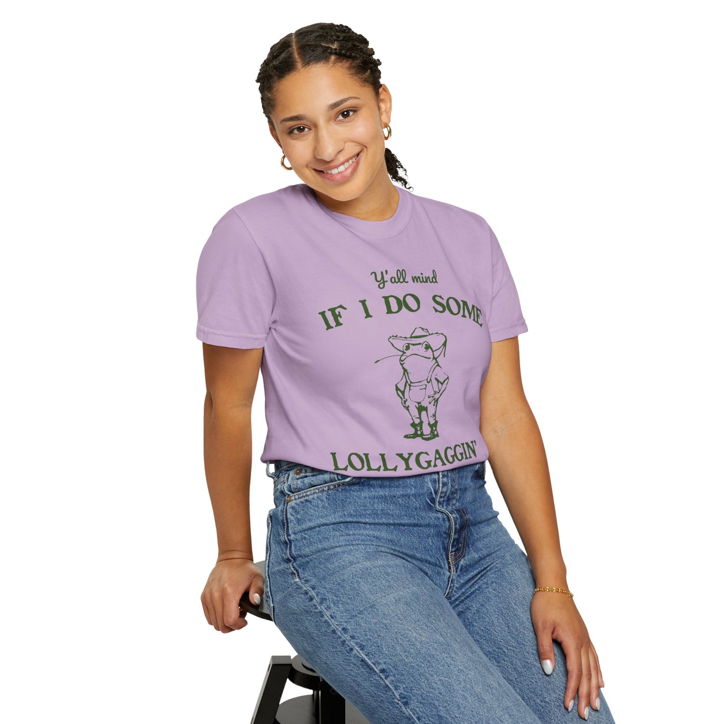 T-shirt unisexe teint en pièce avec motif drôle de grenouille