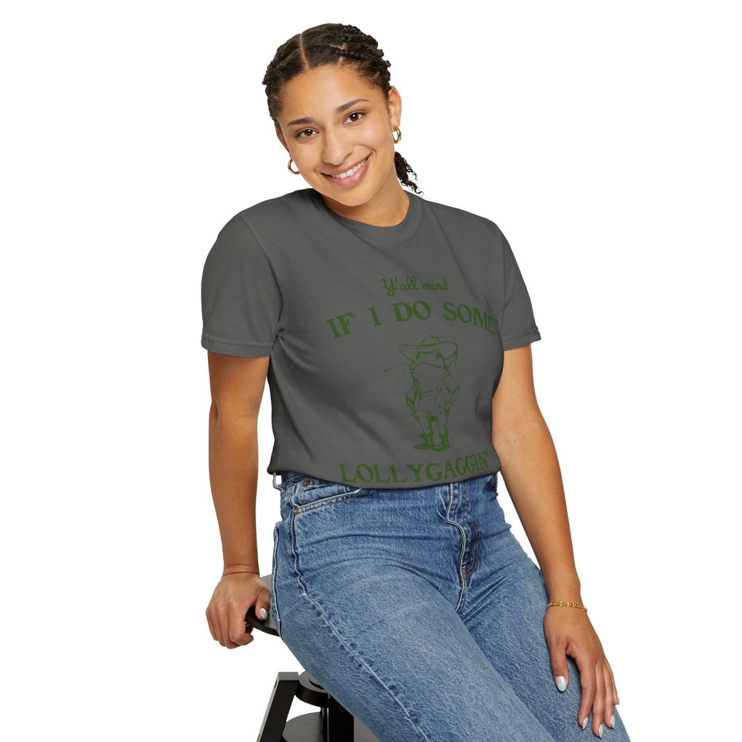 T-shirt unisexe teint en pièce avec motif drôle de grenouille