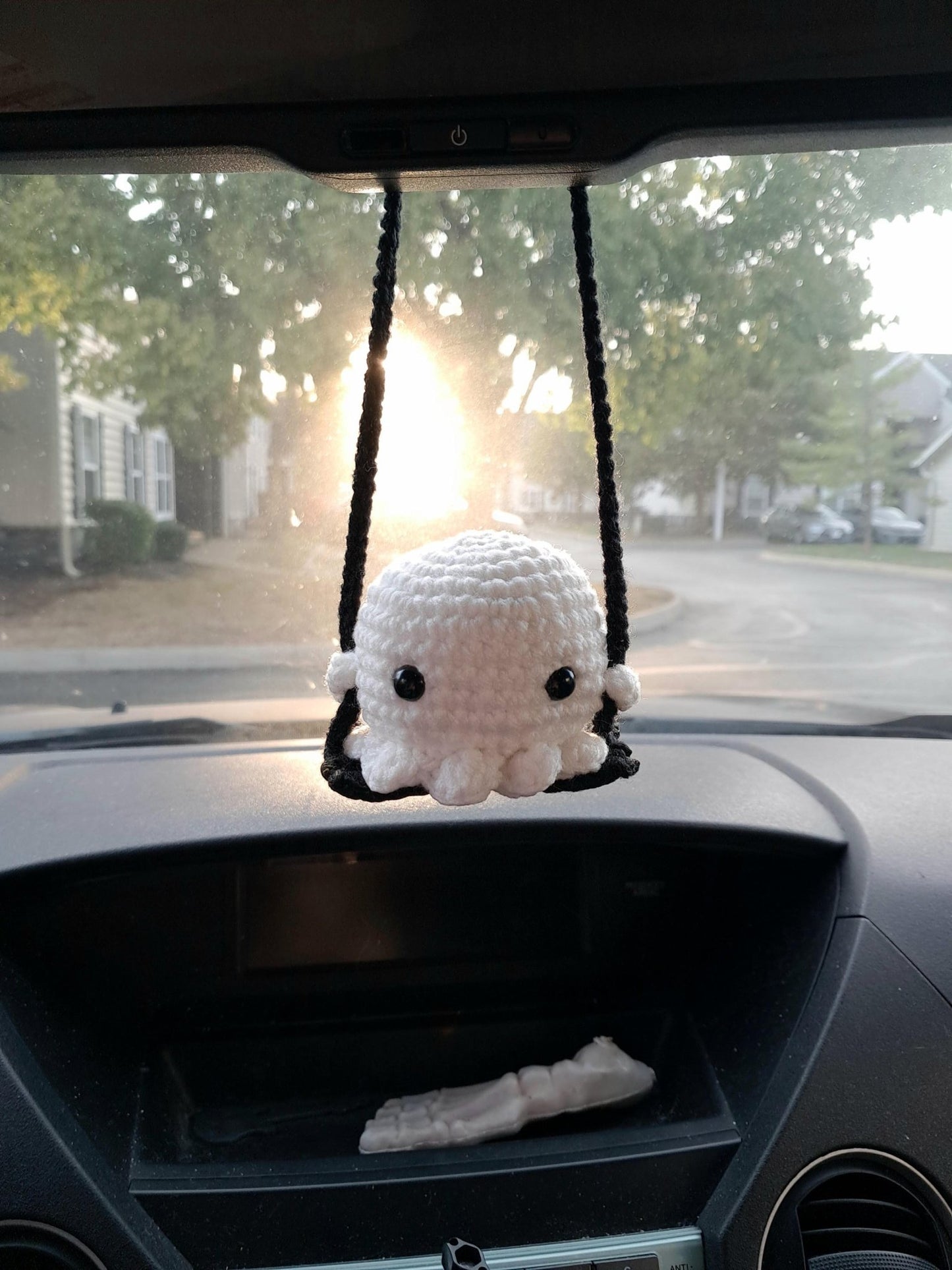 Tiny Ghost on a Swing Car Mirror Decoration, Cute Spooky Car Accessories, Rear - view Mirror Decor, Crochet Plushie Made To Order - Moon & Starr Handcrafted LLC