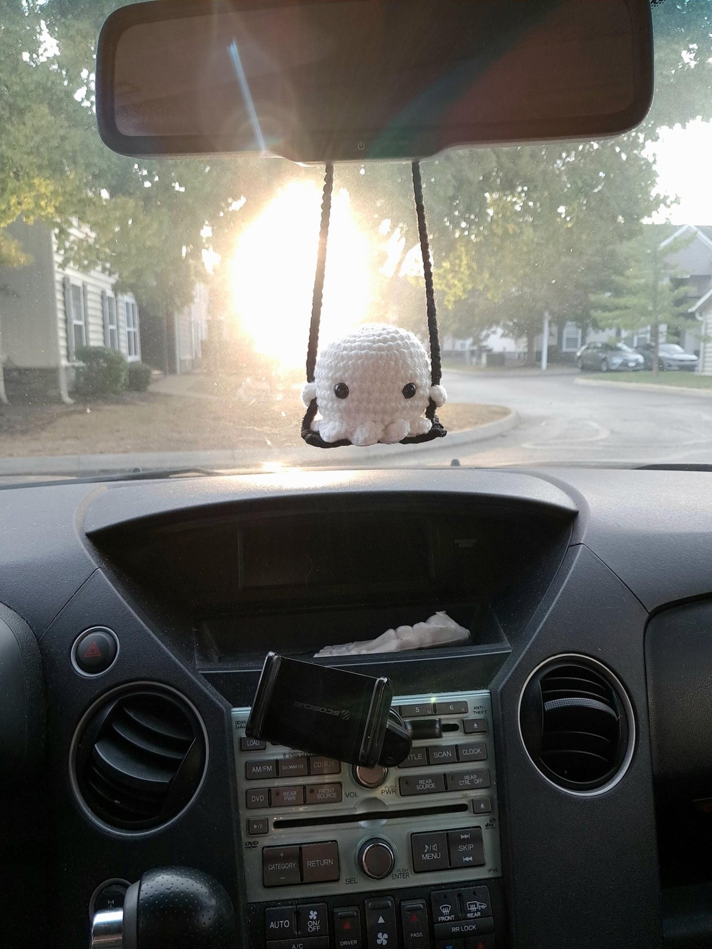 Tiny Ghost on a Swing Car Mirror Decoration, Cute Spooky Car Accessories, Rear - view Mirror Decor, Crochet Plushie Made To Order - Moon & Starr Handcrafted LLC