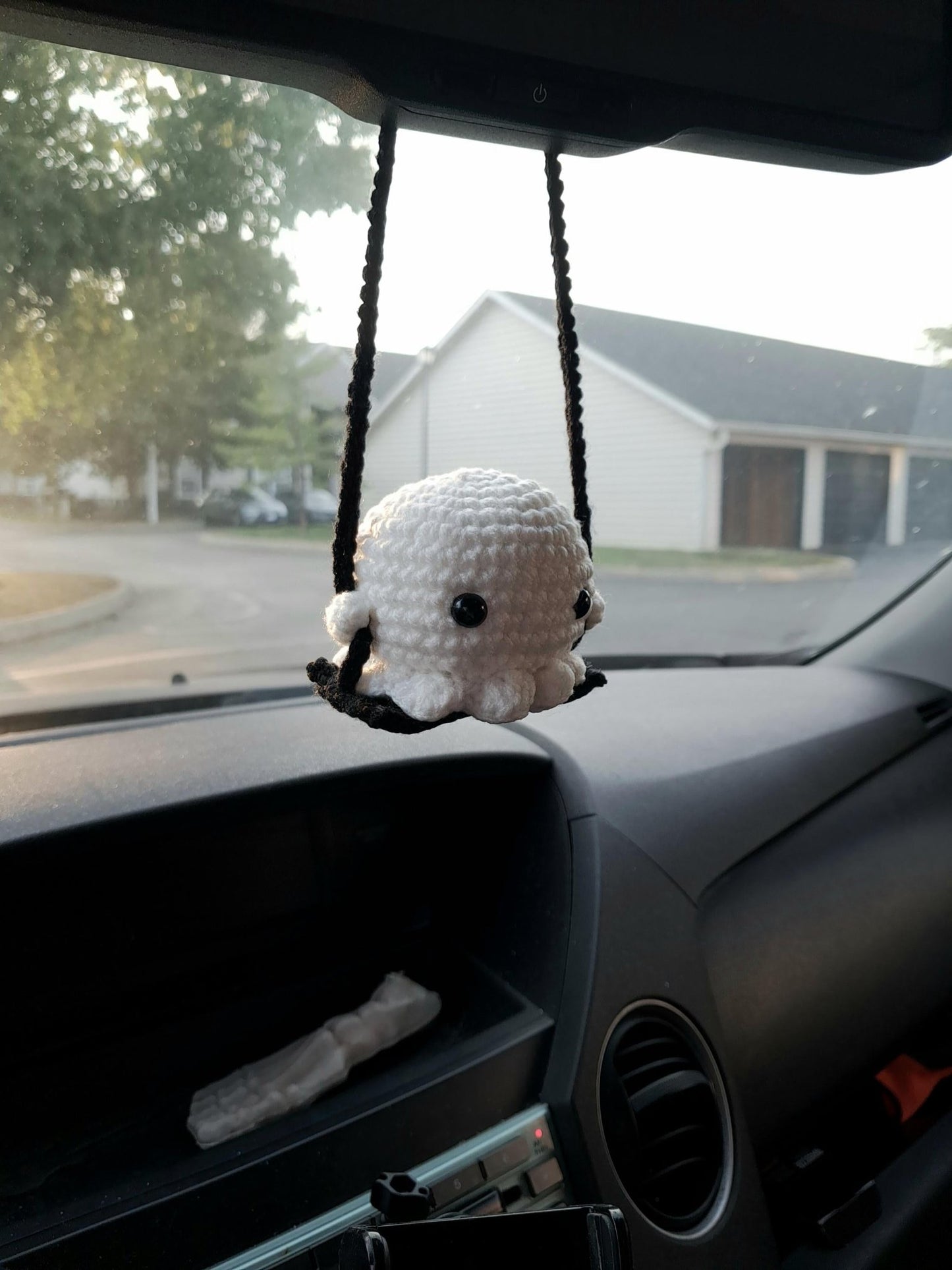 Tiny Ghost on a Swing Car Mirror Decoration, Cute Spooky Car Accessories, Rear - view Mirror Decor, Crochet Plushie Made To Order - Moon & Starr Handcrafted LLC