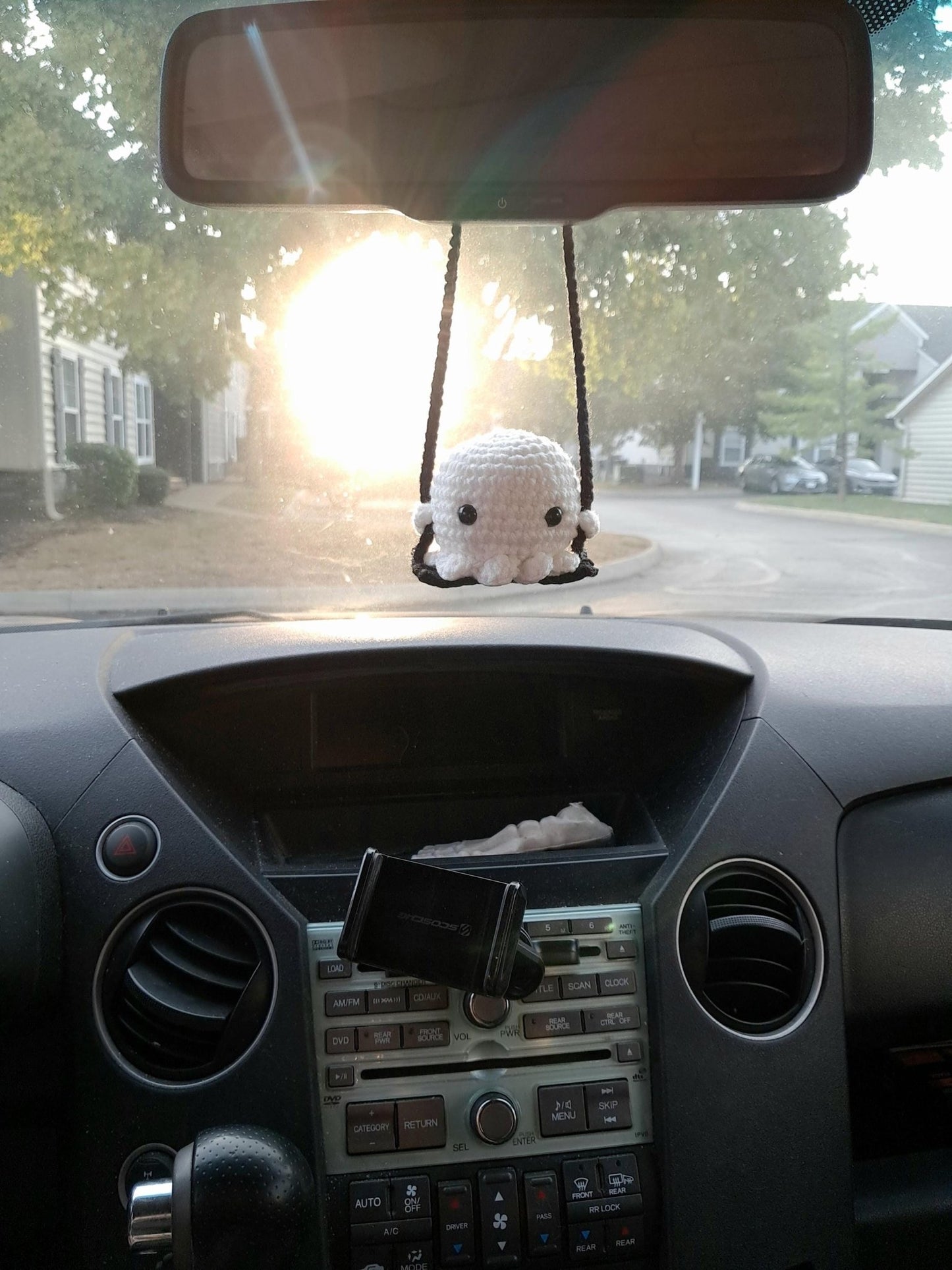 Tiny Ghost on a Swing Car Mirror Decoration, Cute Spooky Car Accessories, Rear - view Mirror Decor, Crochet Plushie Made To Order - Moon & Starr Handcrafted LLC